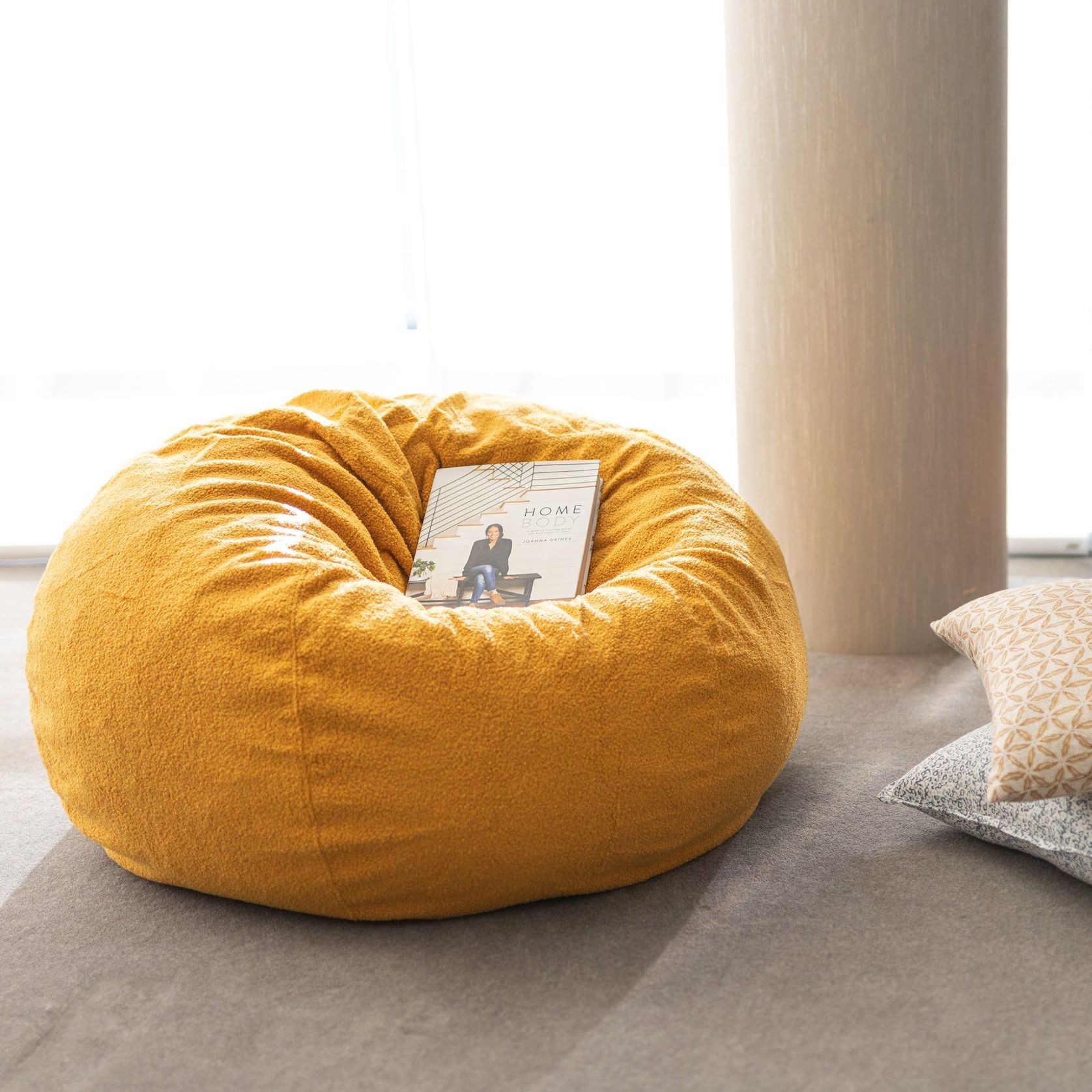 Boucle Fur Bean Bag - Mustard gallery detail image