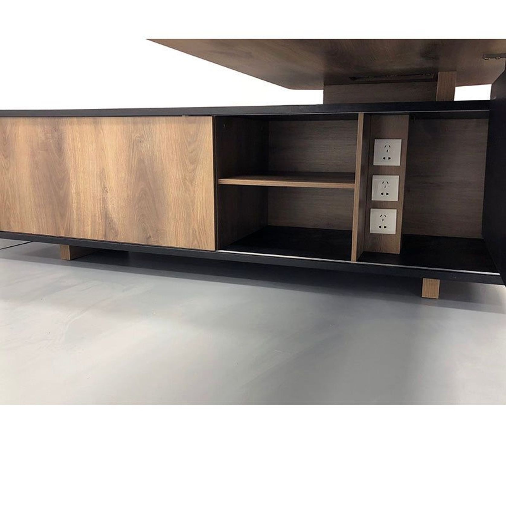 EASTON Sit Stand Electric Lift Executive Desk with Left Return 2.2m - Warm Oak & Black gallery detail image