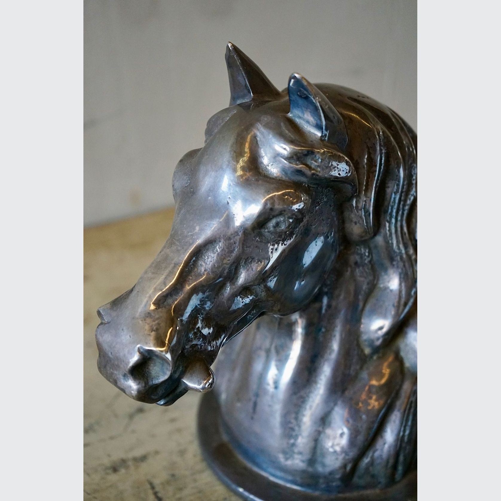 Vintage French Silvered Bronze Horse Head gallery detail image