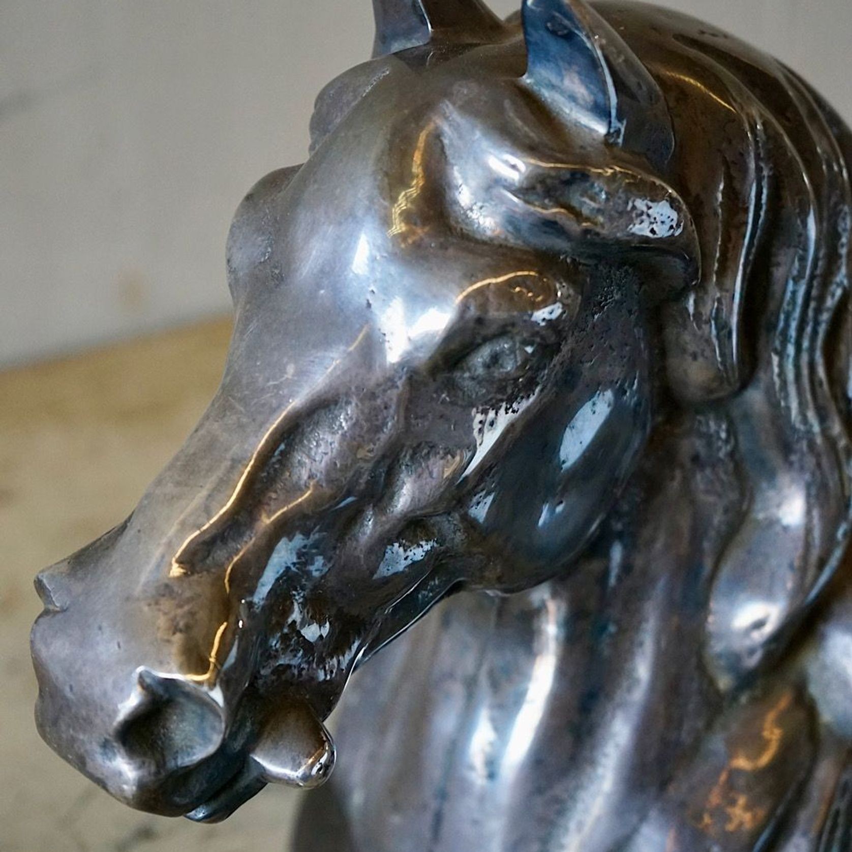 Vintage French Silvered Bronze Horse Head gallery detail image