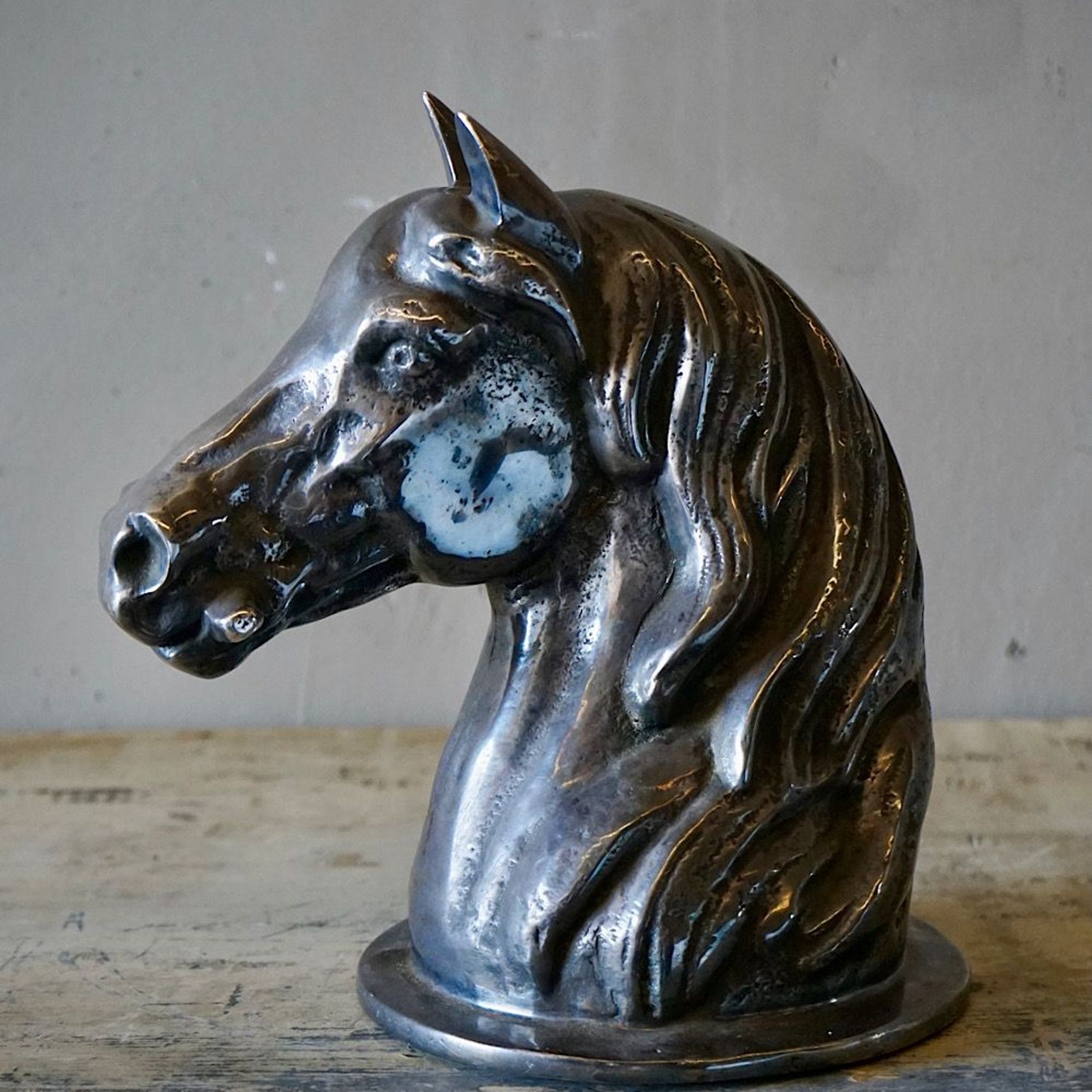 Vintage French Silvered Bronze Horse Head gallery detail image