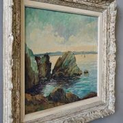 Antique Oil Painting of a French Coastal Scene gallery detail image