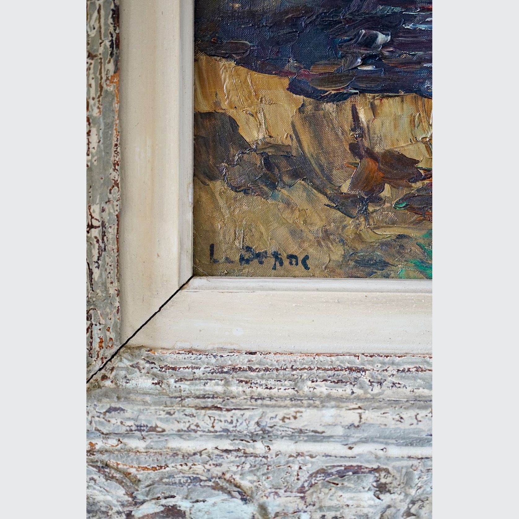 Antique Oil Painting of a French Coastal Scene gallery detail image