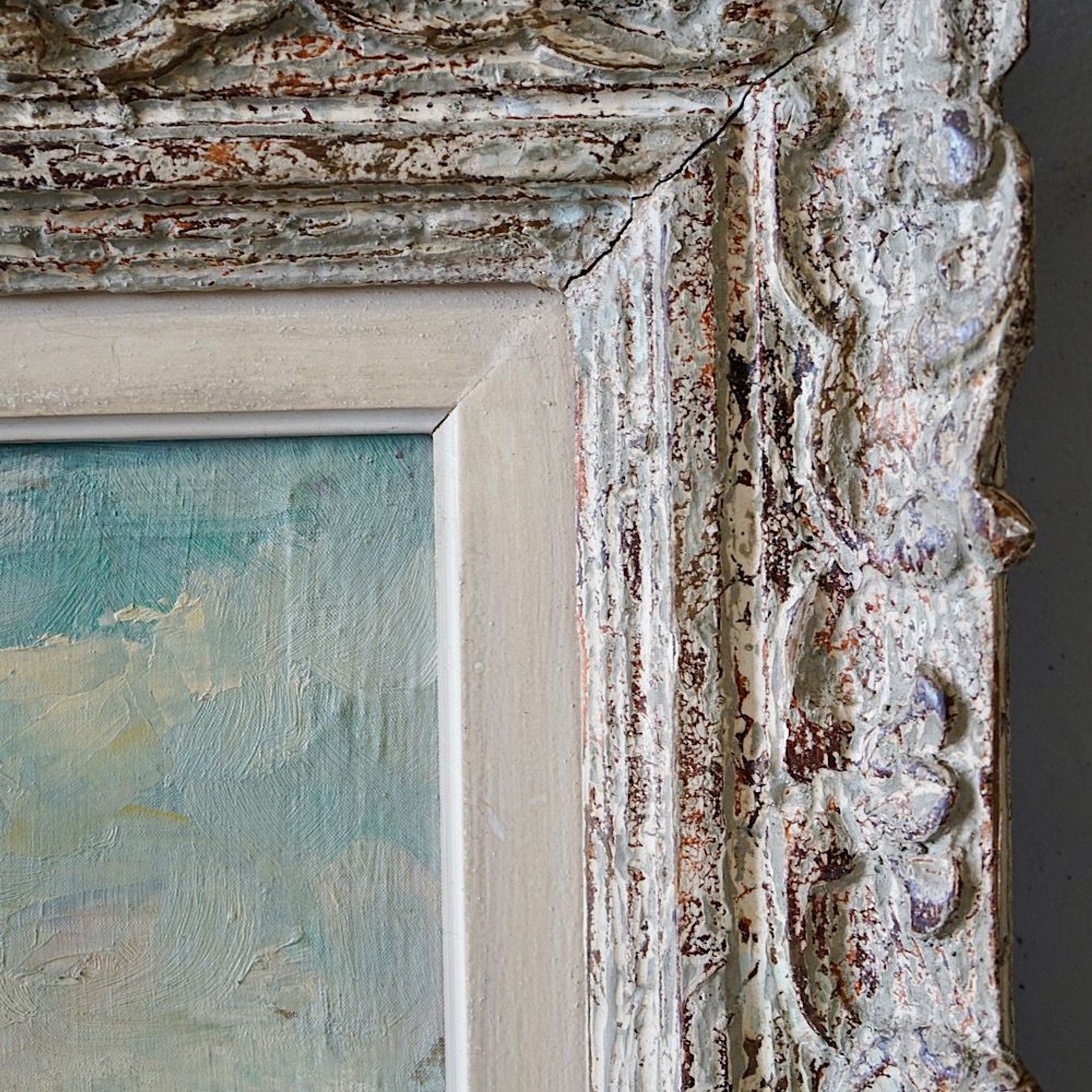 Antique Oil Painting of a French Coastal Scene gallery detail image