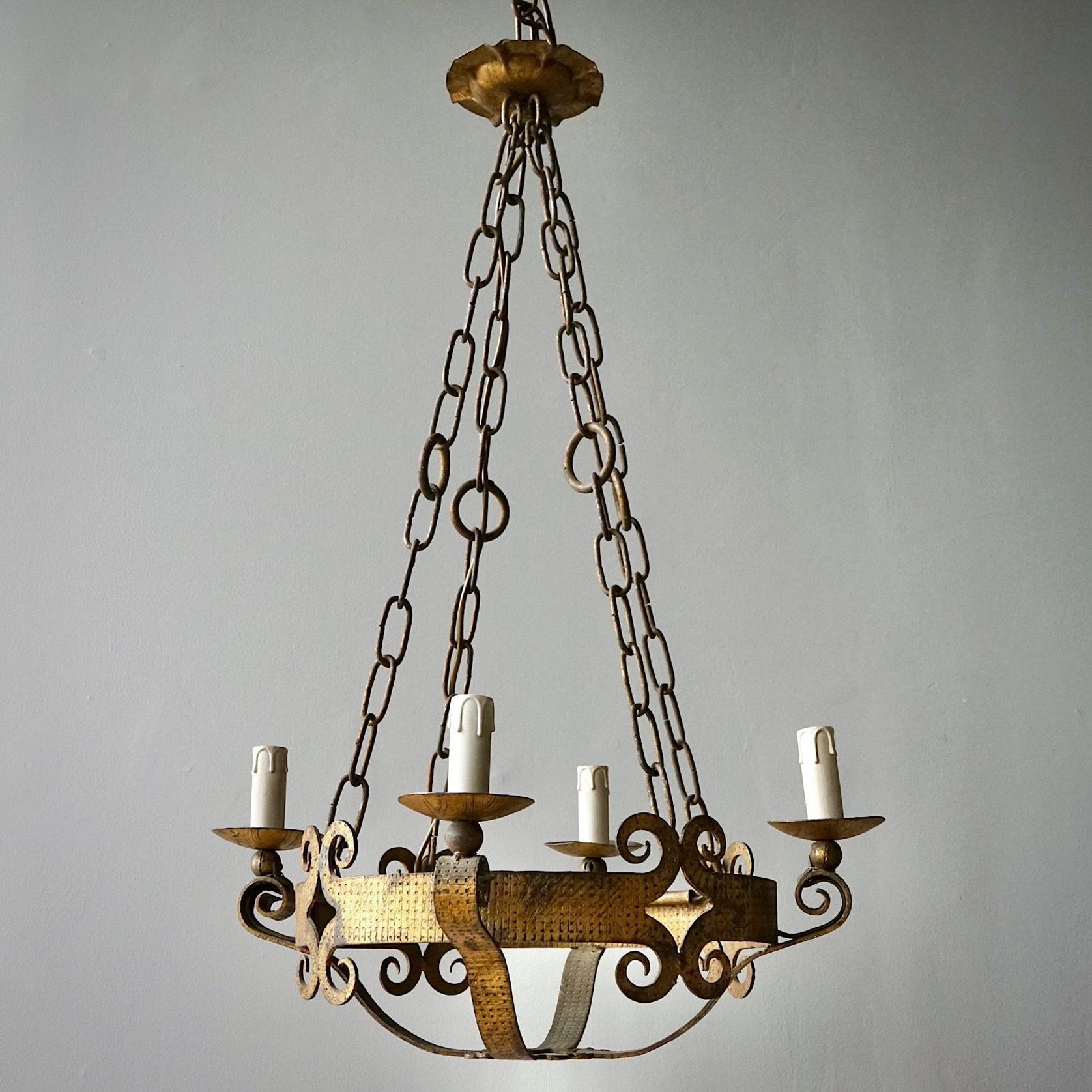 French Gilded Iron Chandelier gallery detail image