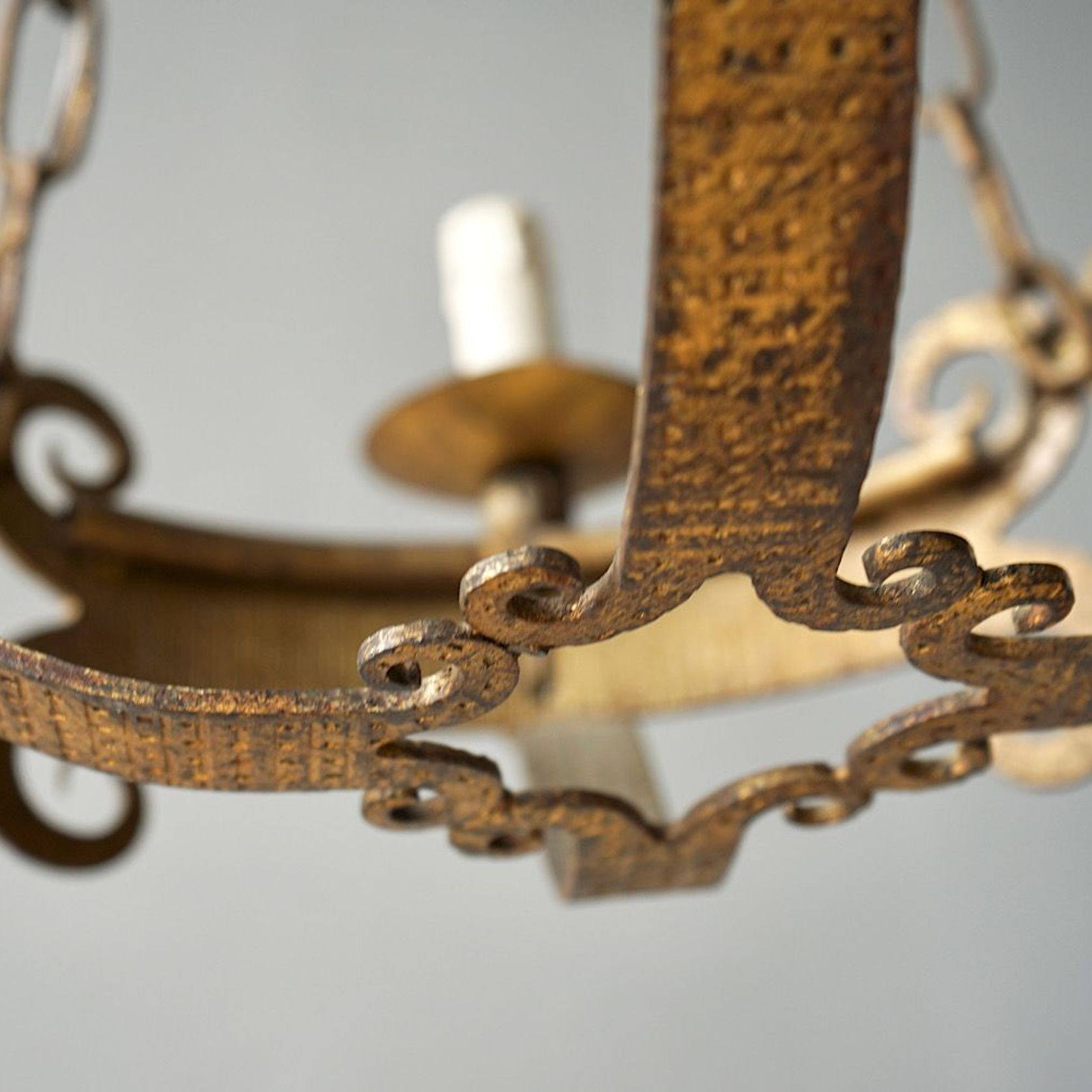 French Gilded Iron Chandelier gallery detail image