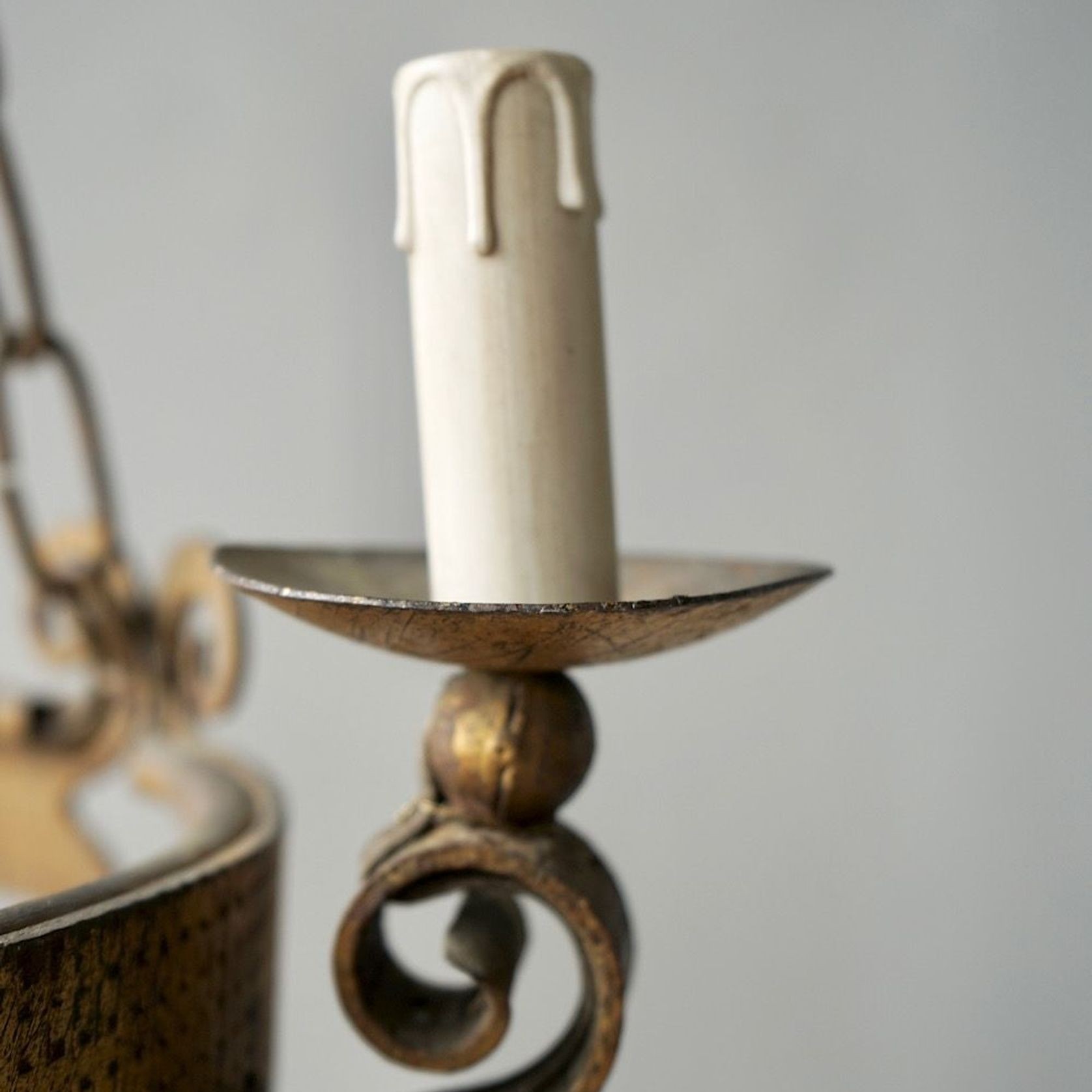 French Gilded Iron Chandelier gallery detail image