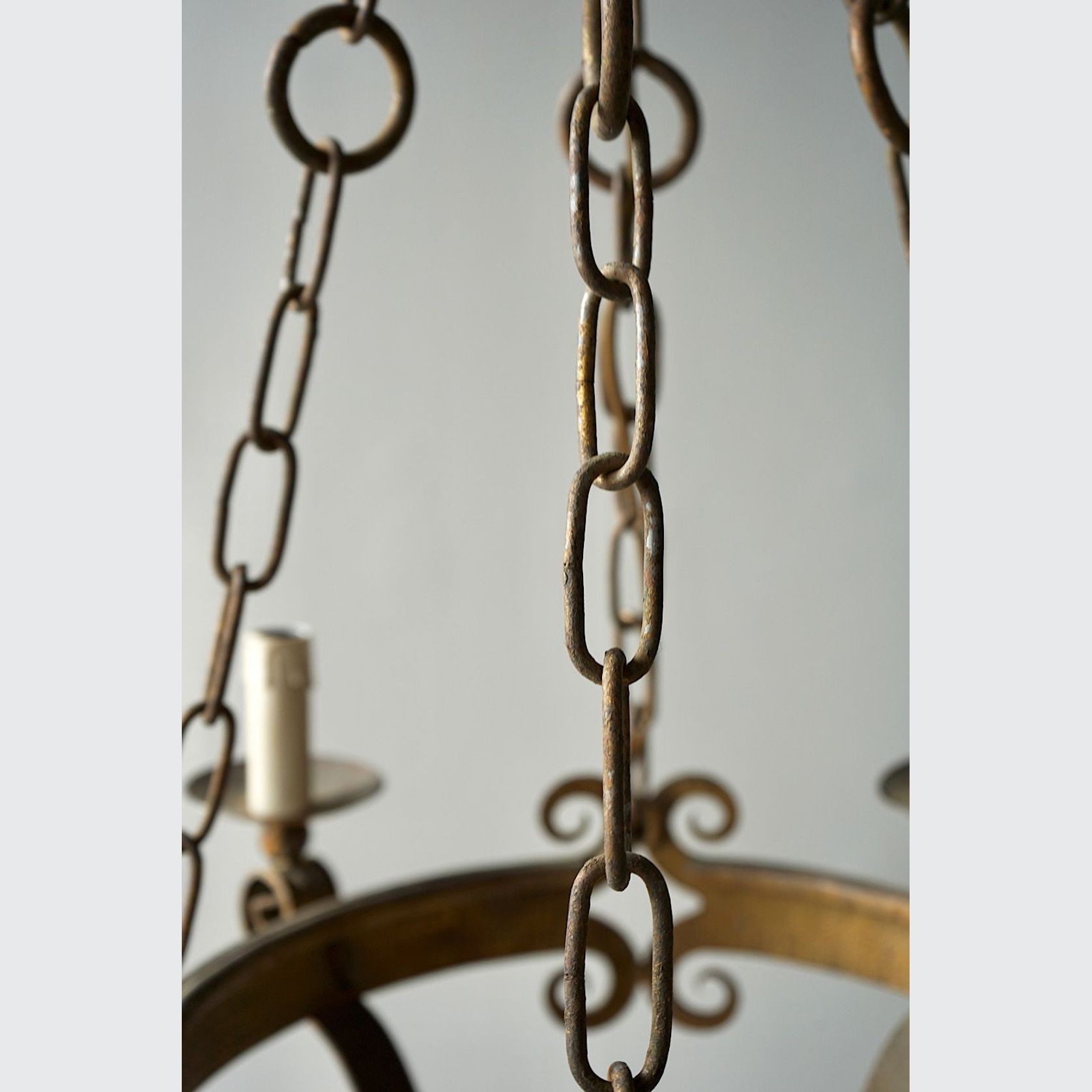French Gilded Iron Chandelier gallery detail image