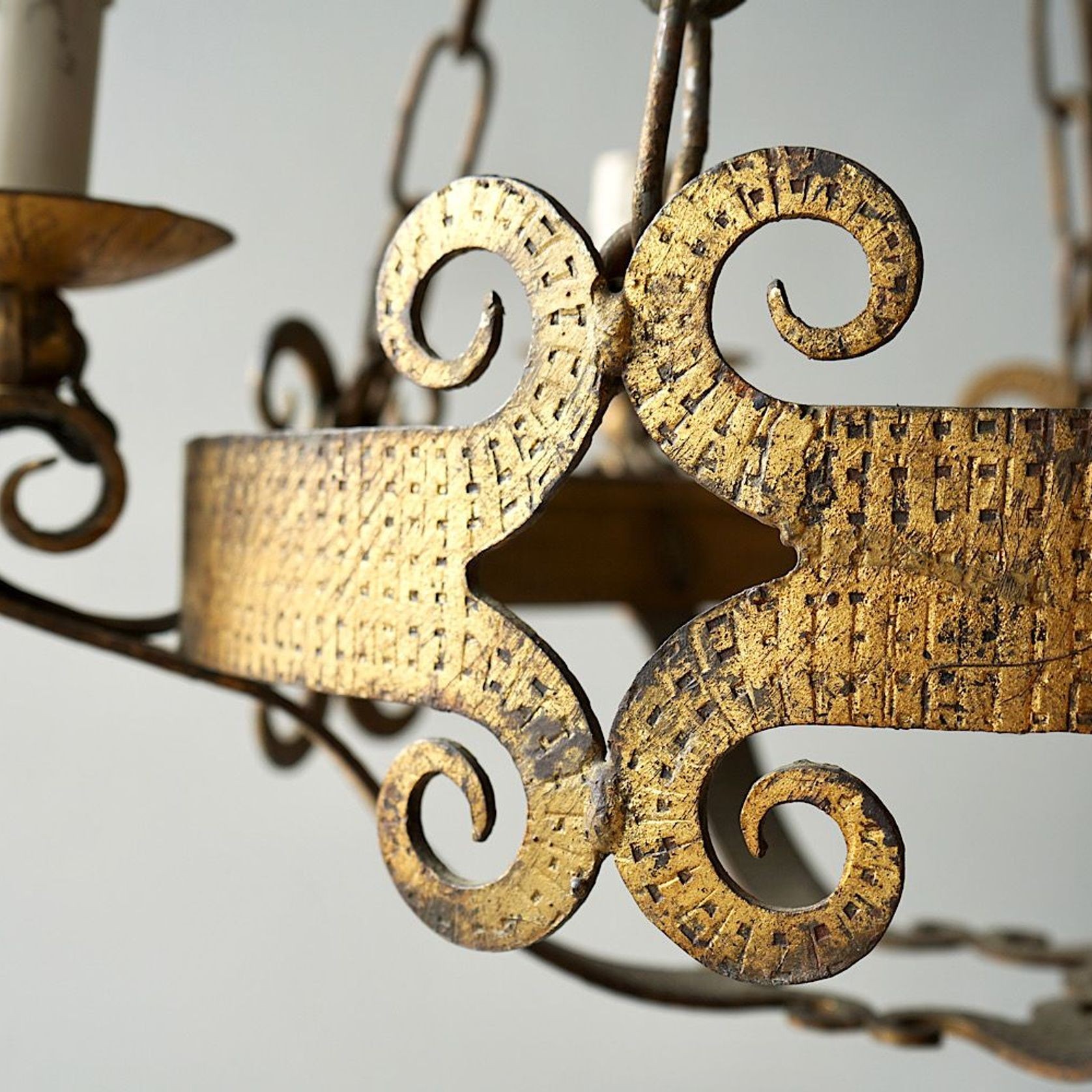 French Gilded Iron Chandelier gallery detail image