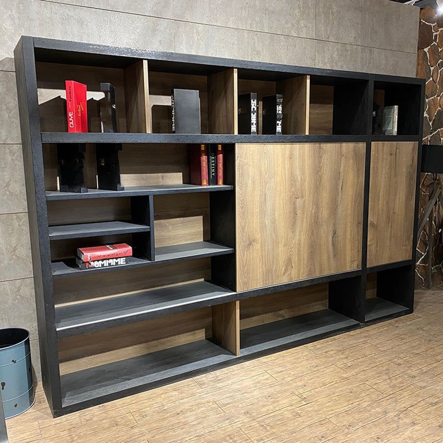 PHOENIX Display Wall Unit 3.0M - Warm Oak & Black gallery detail image