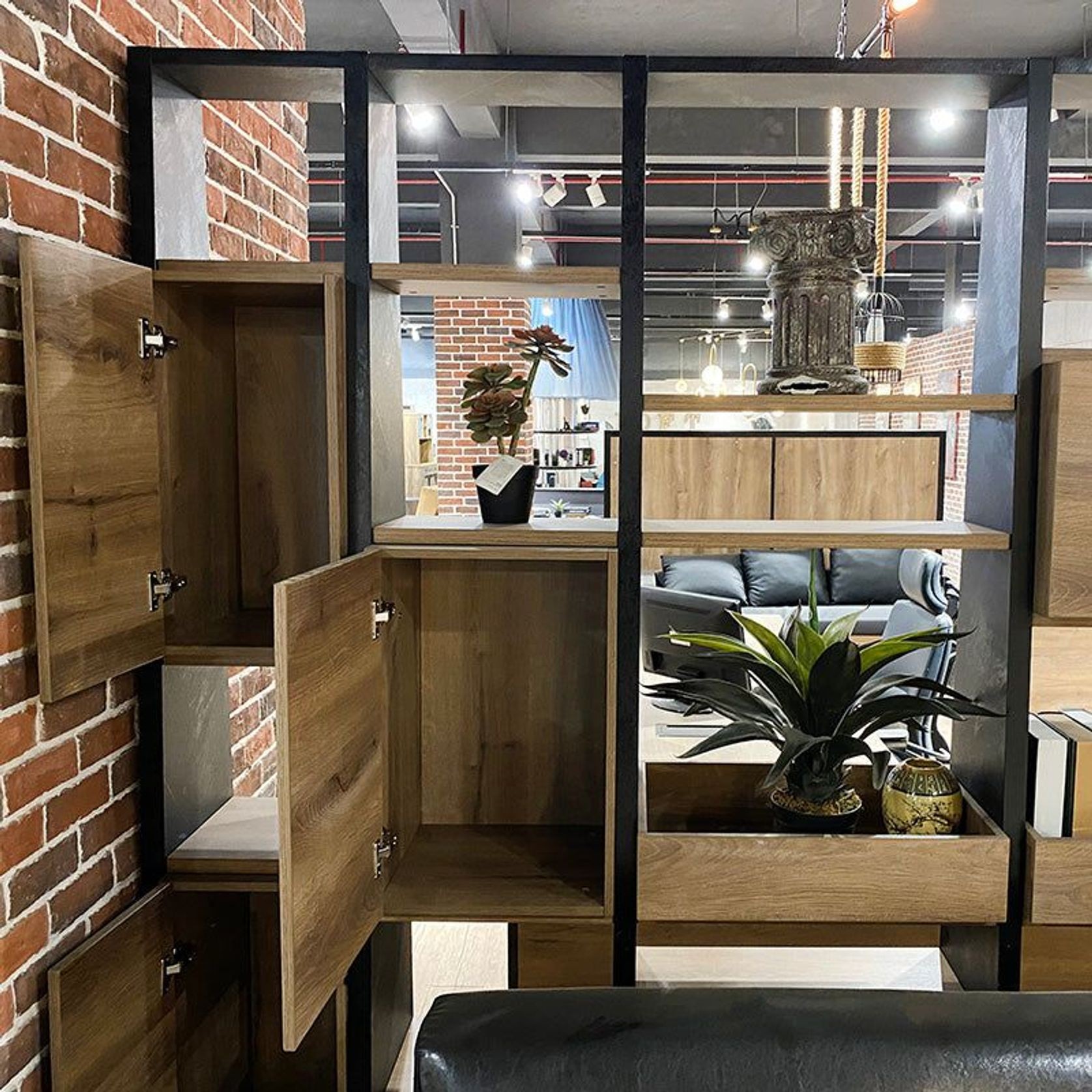 BARON Display Unit 230cm - Warm Oak & Black gallery detail image