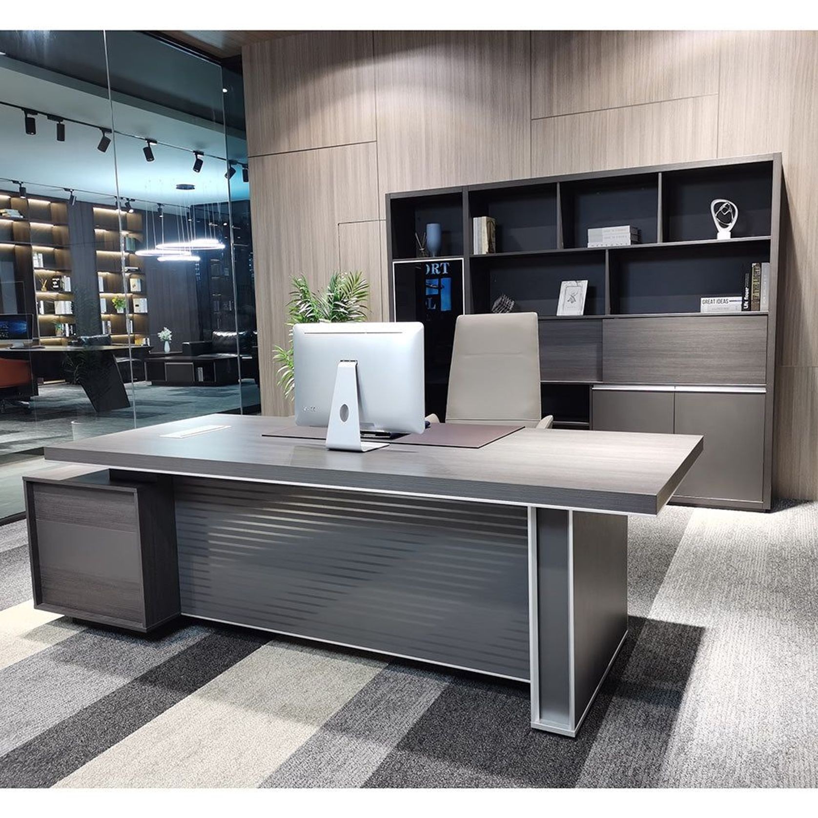 MATEES Display Unit 2.4M - Grey/ Brown gallery detail image