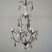 French Antique Verdigris Brass & Glass Chandelier gallery detail image