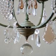 French Antique Verdigris Brass & Glass Chandelier gallery detail image