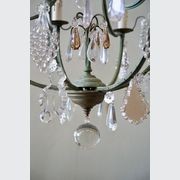 French Antique Verdigris Brass & Glass Chandelier gallery detail image