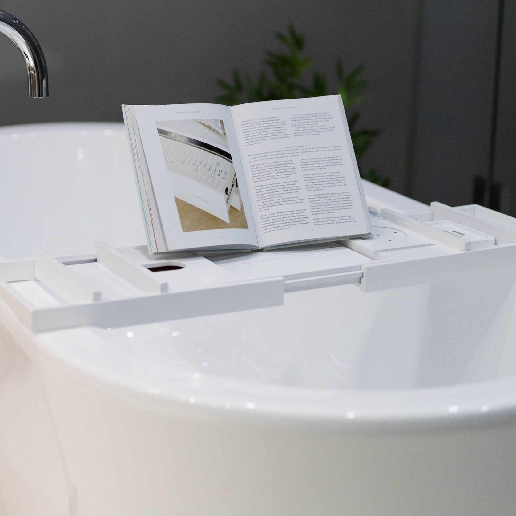 Serenity Bamboo Bath Caddy - White gallery detail image