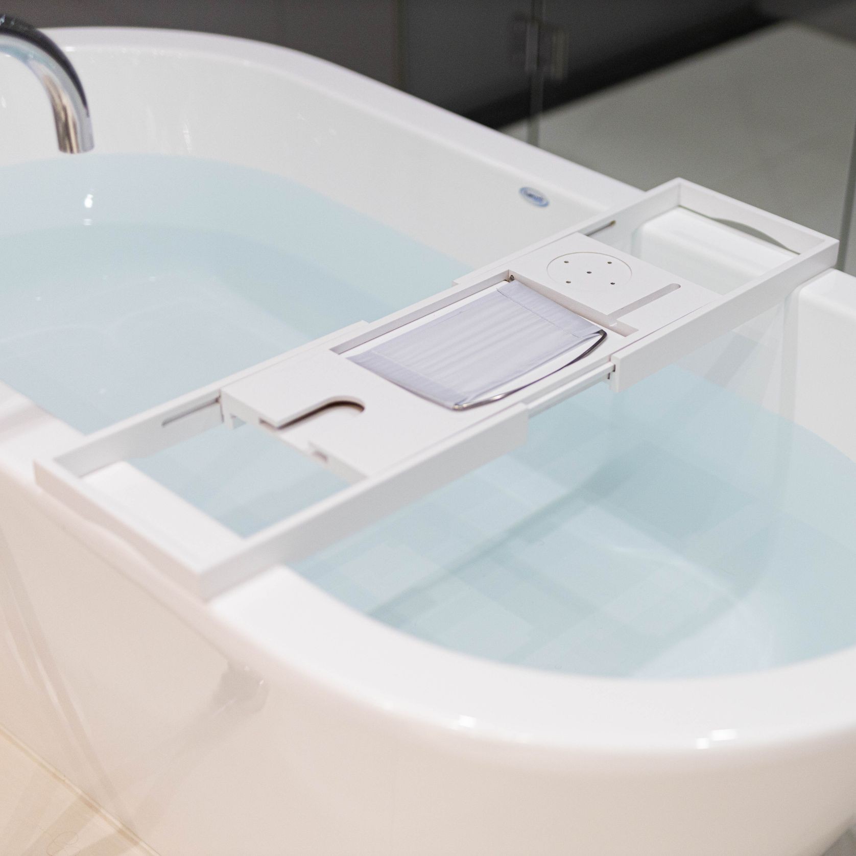 Serenity Bamboo Bath Caddy - White gallery detail image