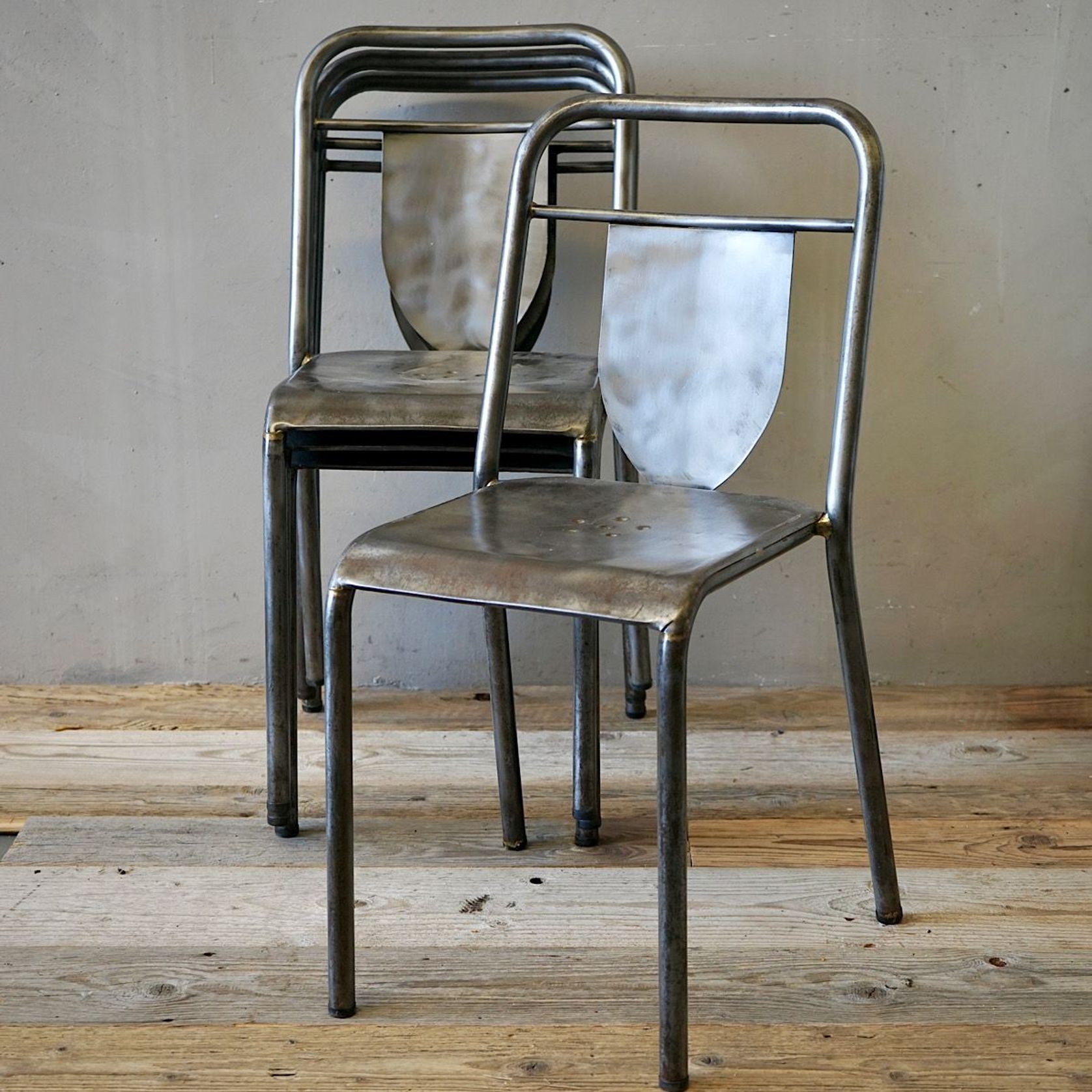 Set of 4 French Industrial Steel Chairs gallery detail image