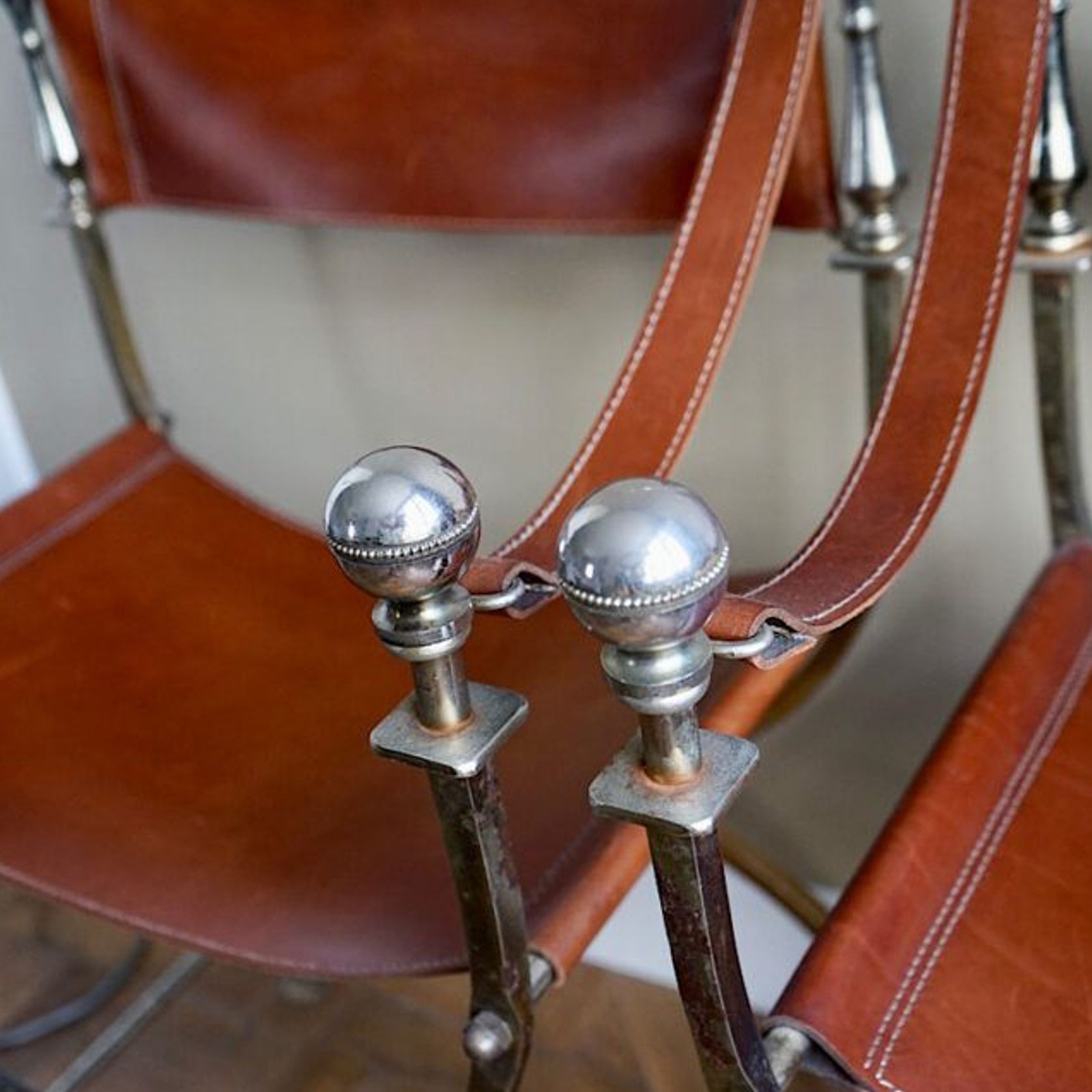 Vintage Iron & Leather Curule Chairs (Pair) gallery detail image