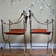 Vintage Iron & Leather Curule Chairs (Pair) gallery detail image