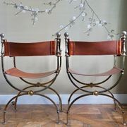Vintage Iron & Leather Curule Chairs (Pair) gallery detail image