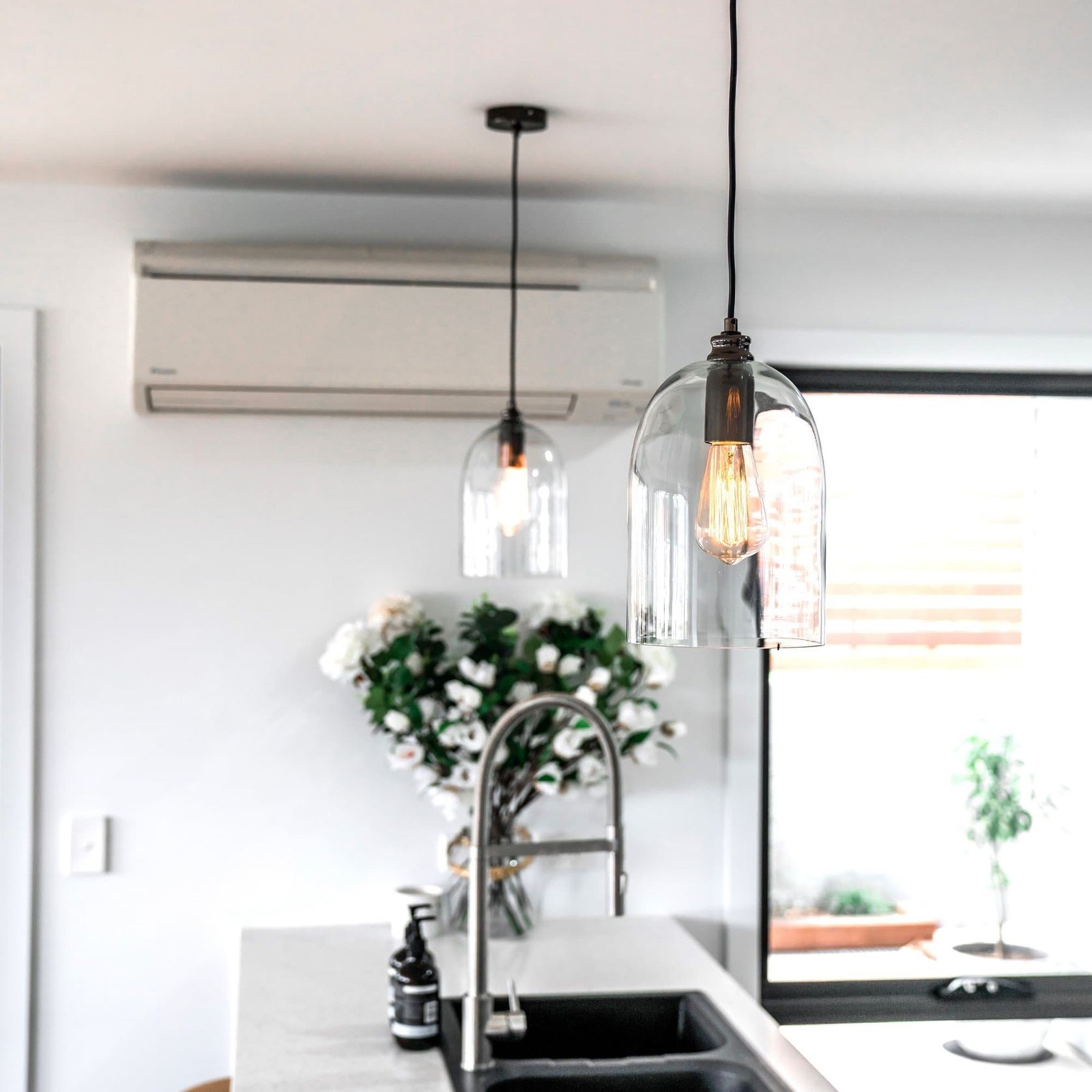 Willow Dome Glass Pendant Light - Pearl Black gallery detail image