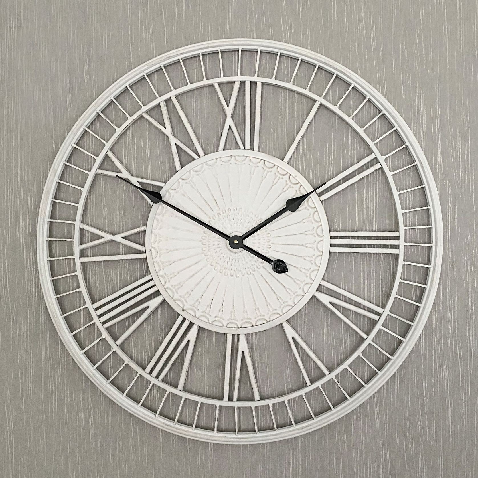 Tuscany | Large Metal Wall Clock - Distressed Cream gallery detail image