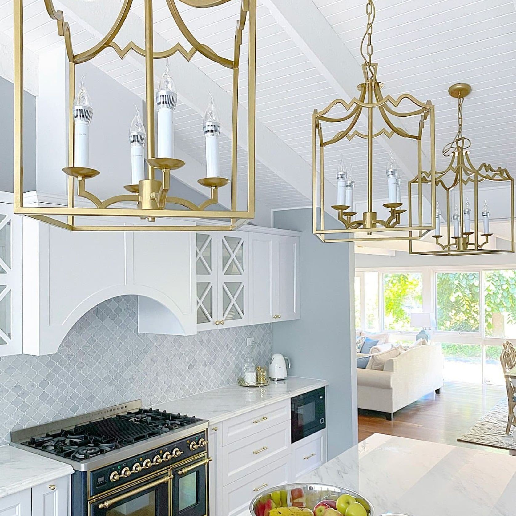 Detailed Box Frame Lantern Pendant Light - Champagne gallery detail image