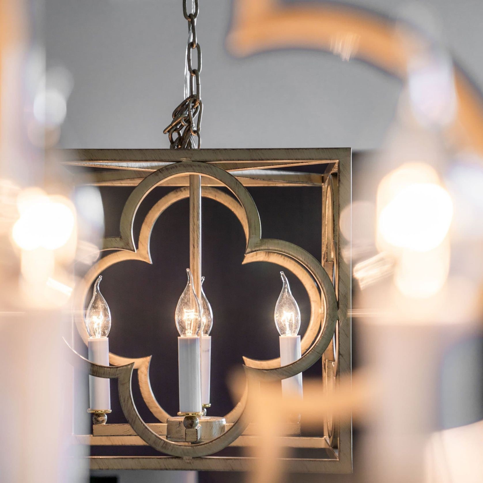 Detailed Box Frame Lantern Pendant Light - Gold Venetia gallery detail image