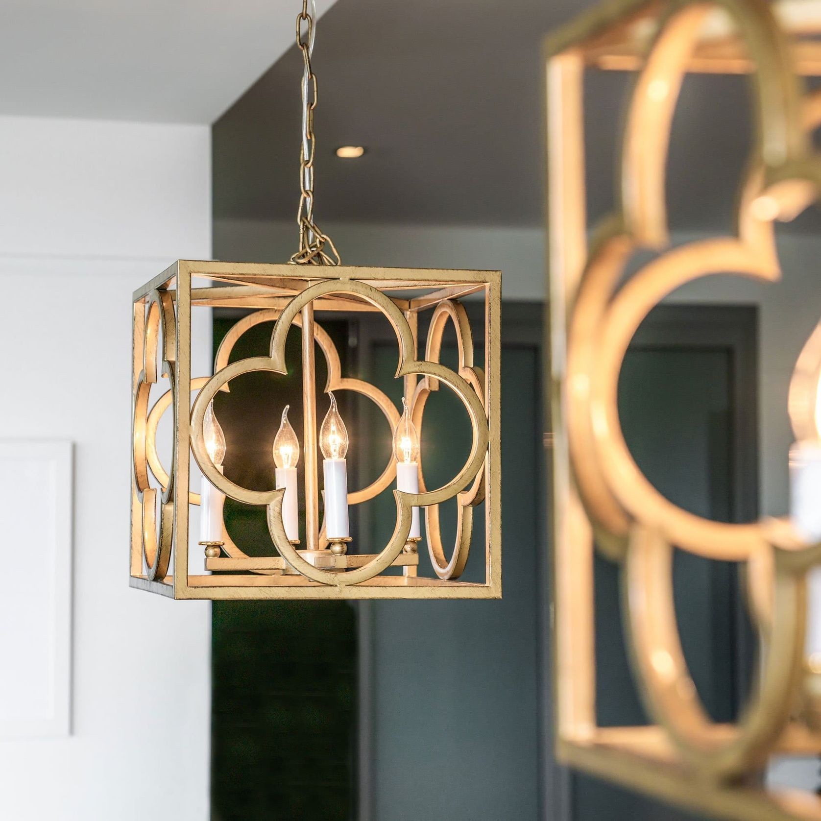 Detailed Box Frame Lantern Pendant Light - Gold Venetia gallery detail image