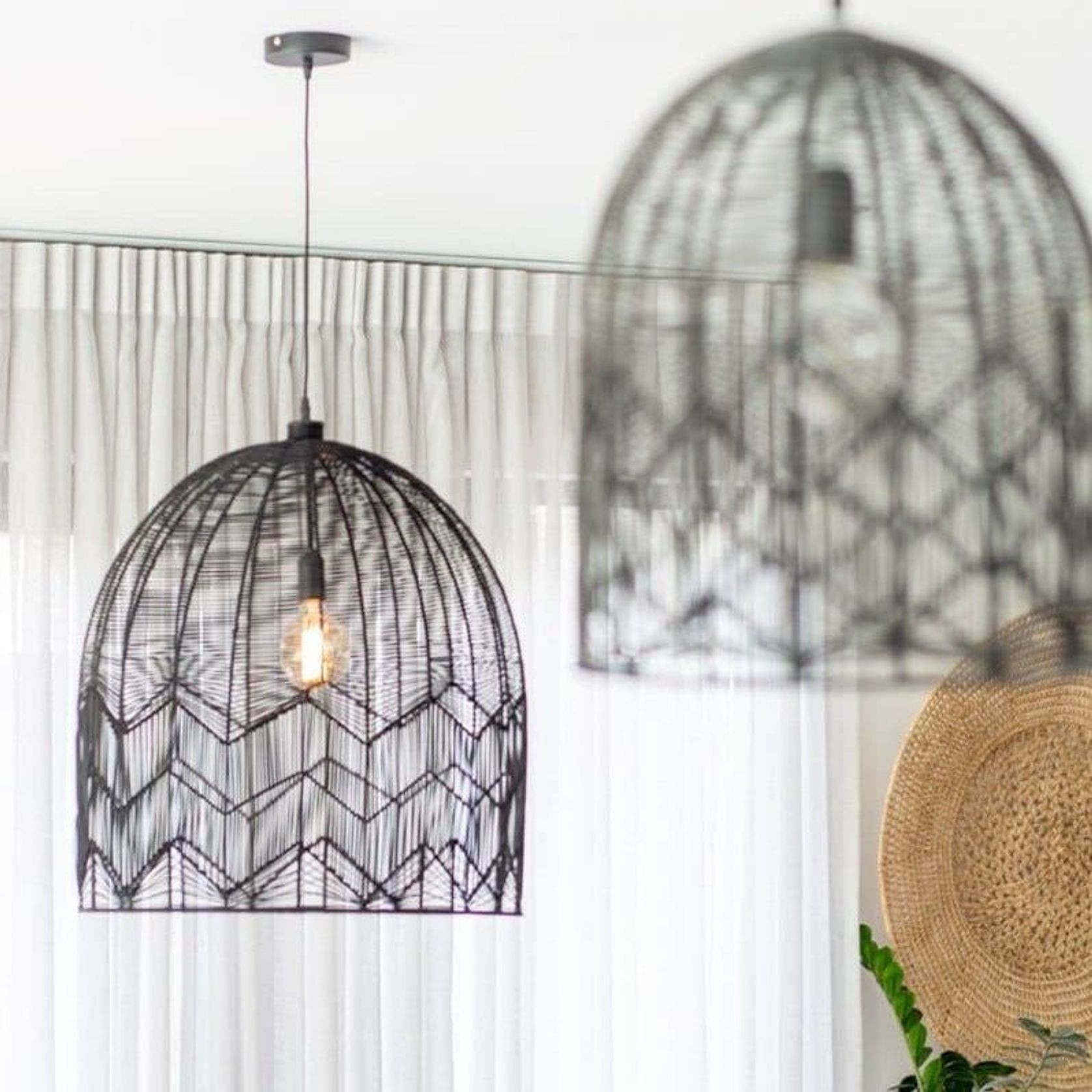 Black Rattan Lace Pendant Light - Amalfi - 2 Sizes gallery detail image