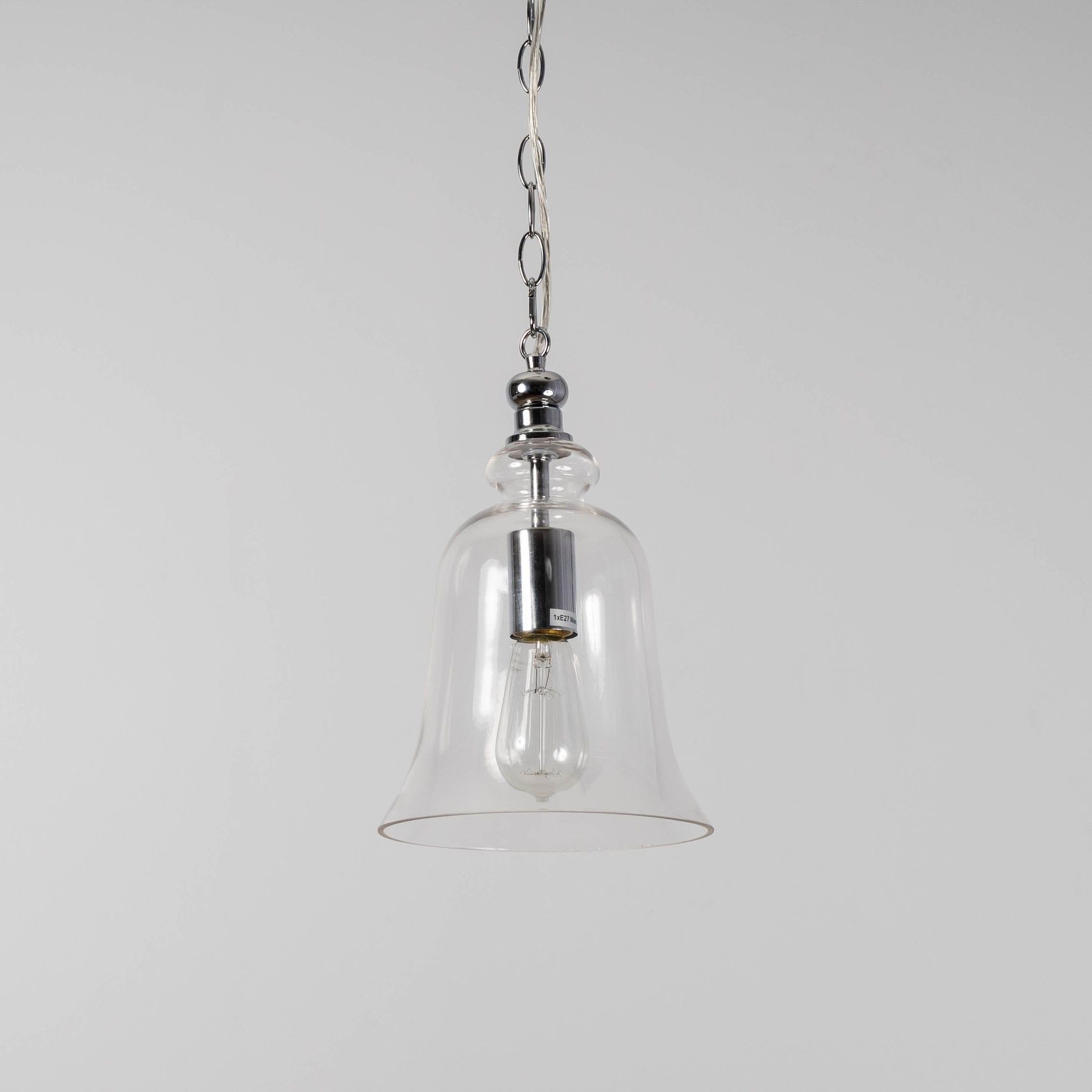 Gracie Glass Bell Shape Pendant Light - Polished Chrome gallery detail image