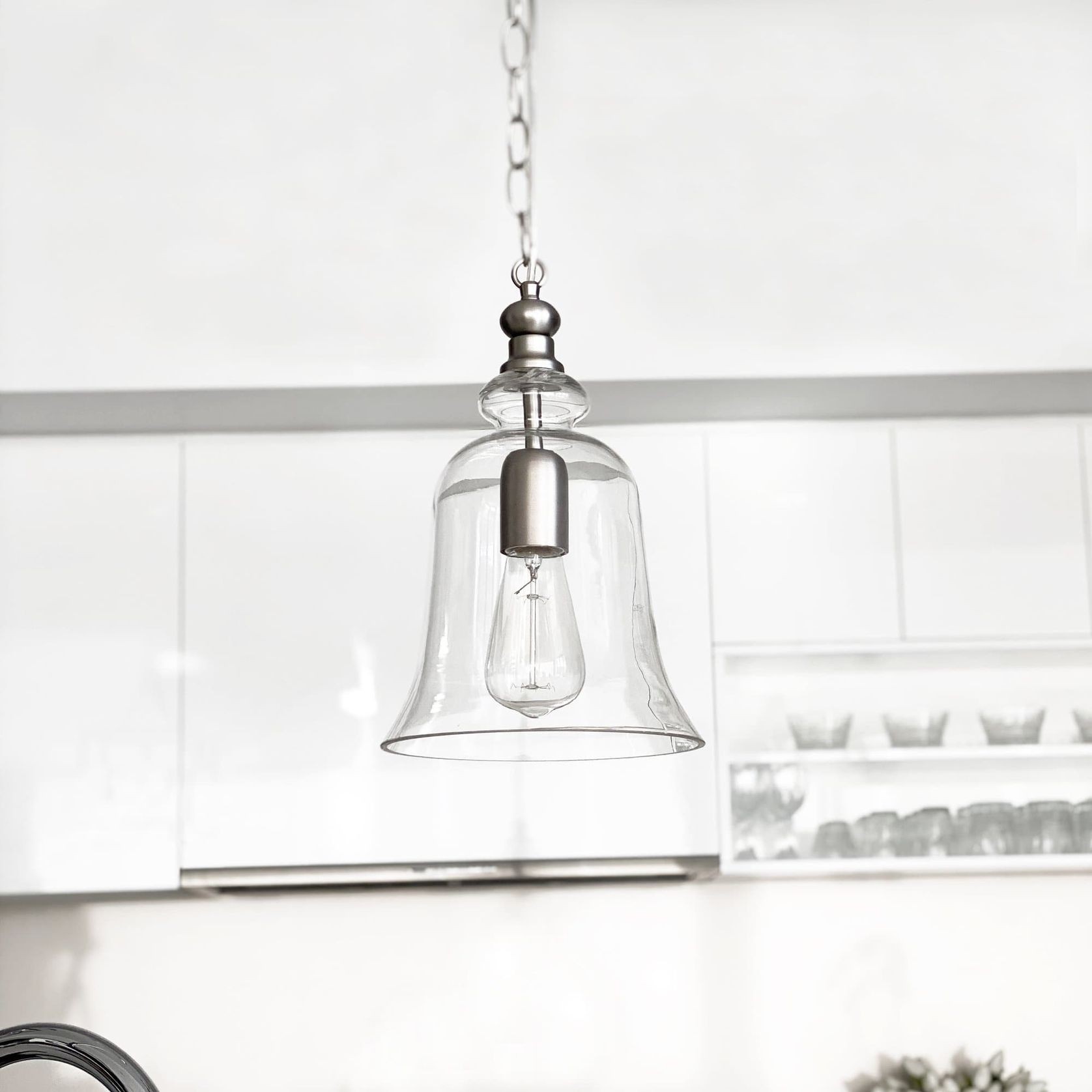 Gracie Glass Bell Shape Pendant Light - Matt Silver gallery detail image