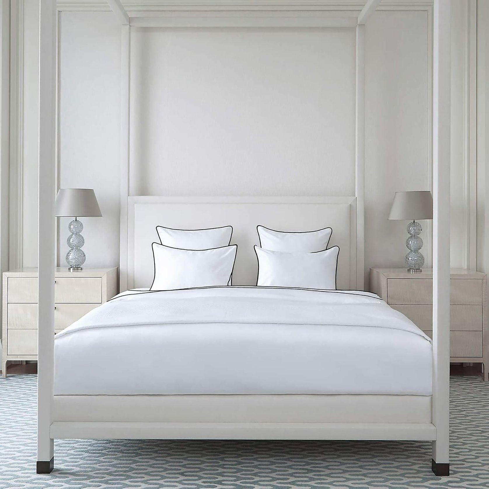 Plaza Collection White Quilt Cover Set - Black Piping gallery detail image