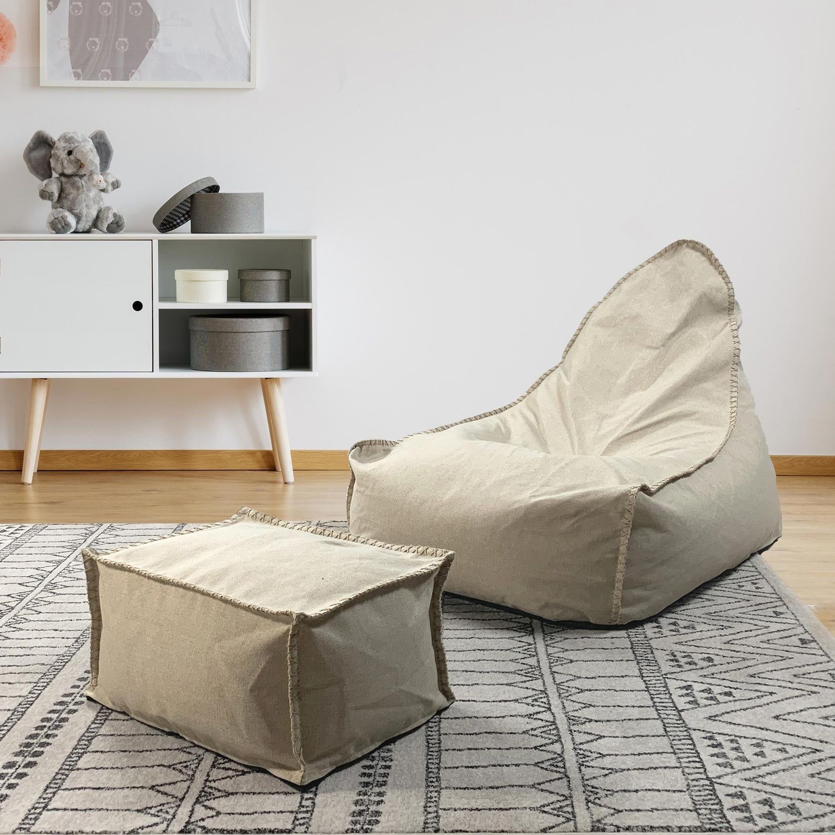 Linen Bean Bag and Ottoman - Natural gallery detail image