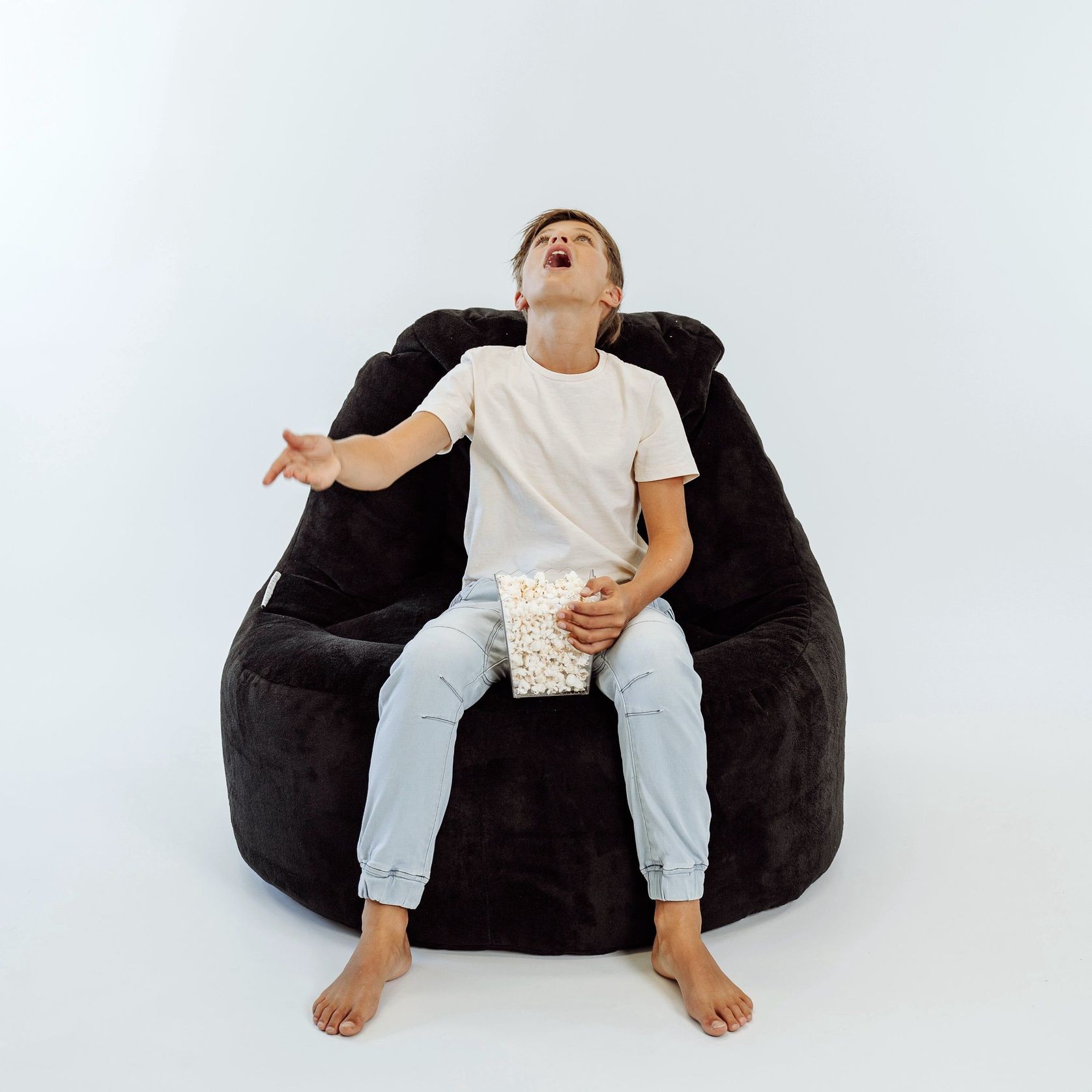 Plush Fur Lounger Bean Bag Chair - Black gallery detail image