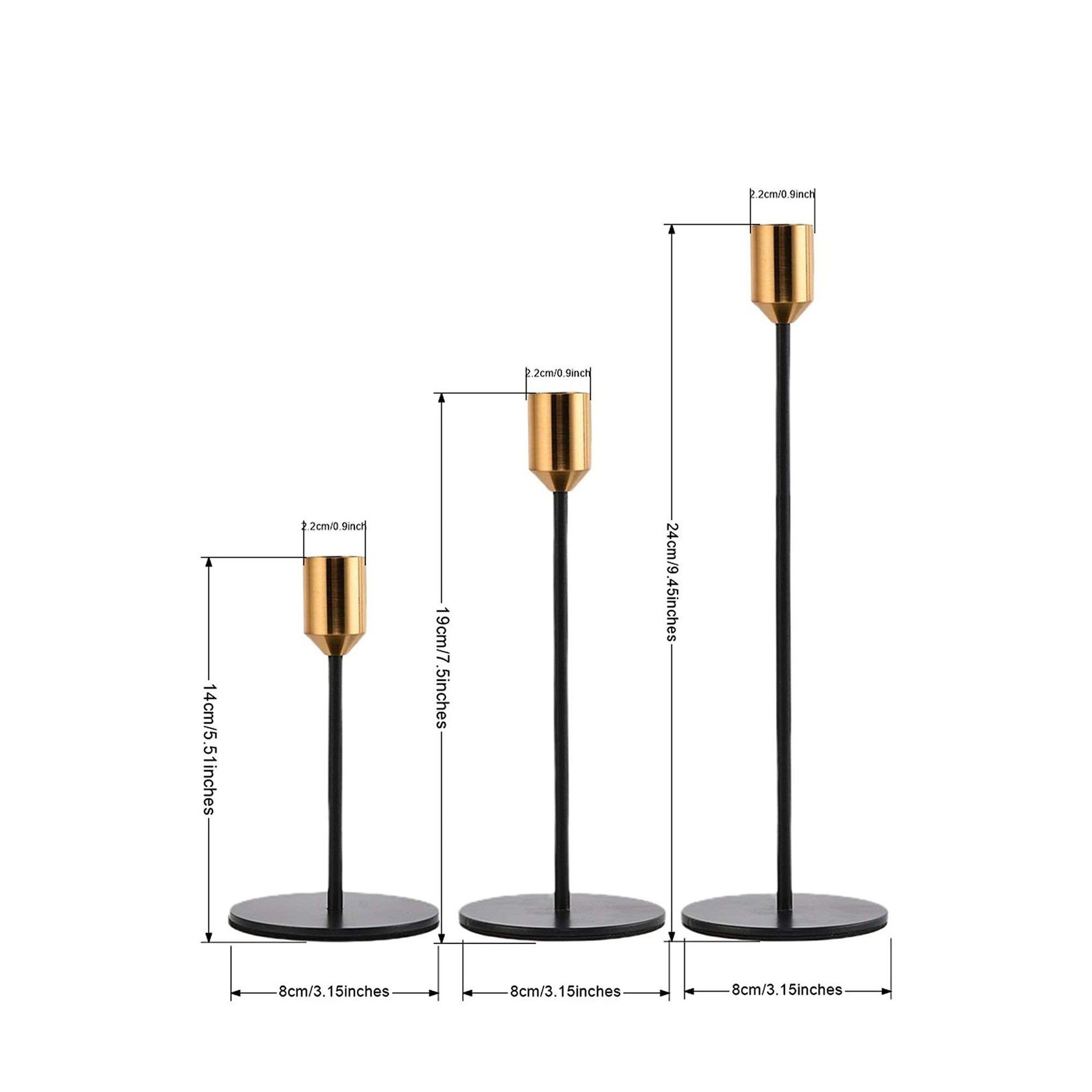 3pc Candlestick Set - Black and Brass gallery detail image