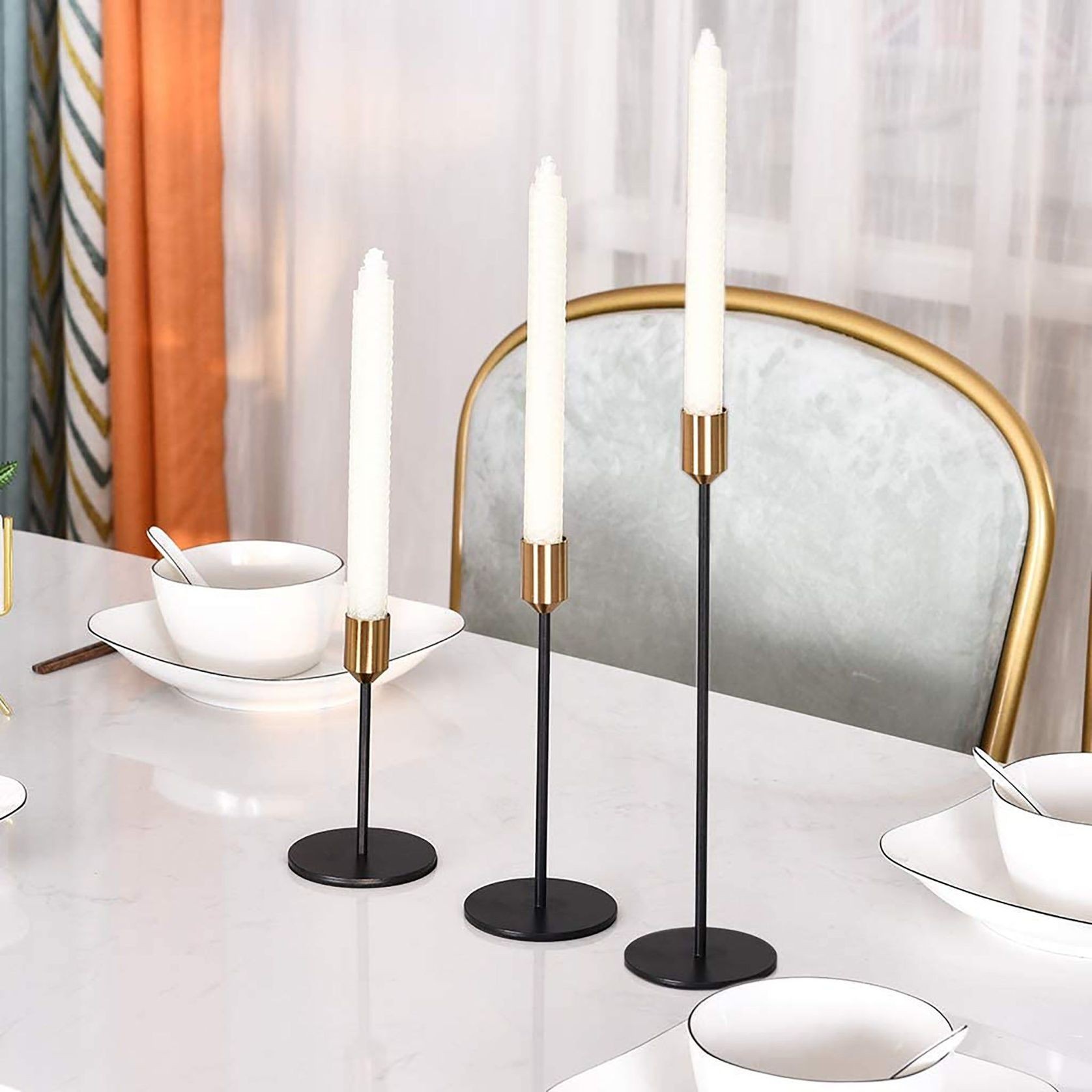 3pc Candlestick Set - Black and Brass gallery detail image