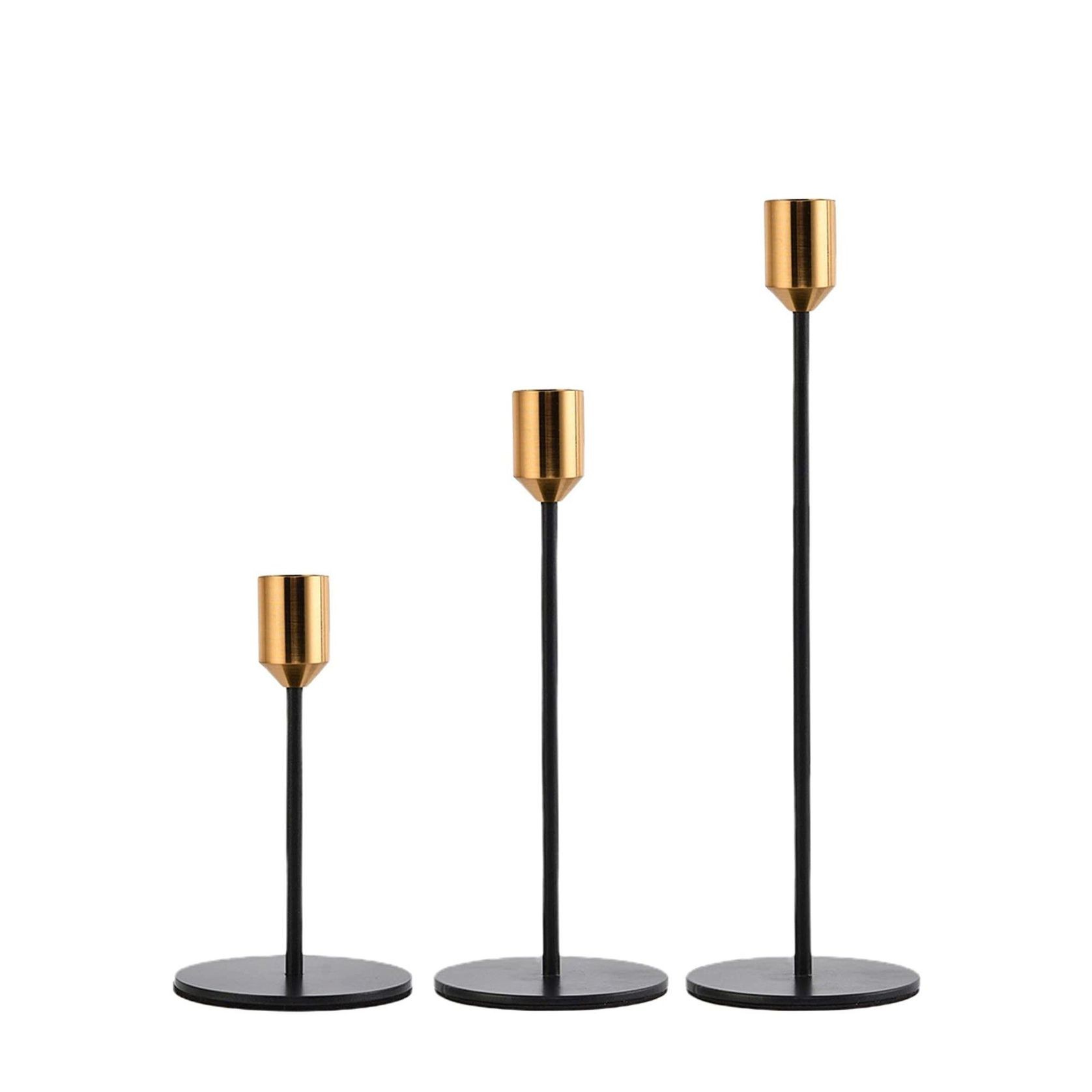 3pc Candlestick Set - Black and Brass gallery detail image