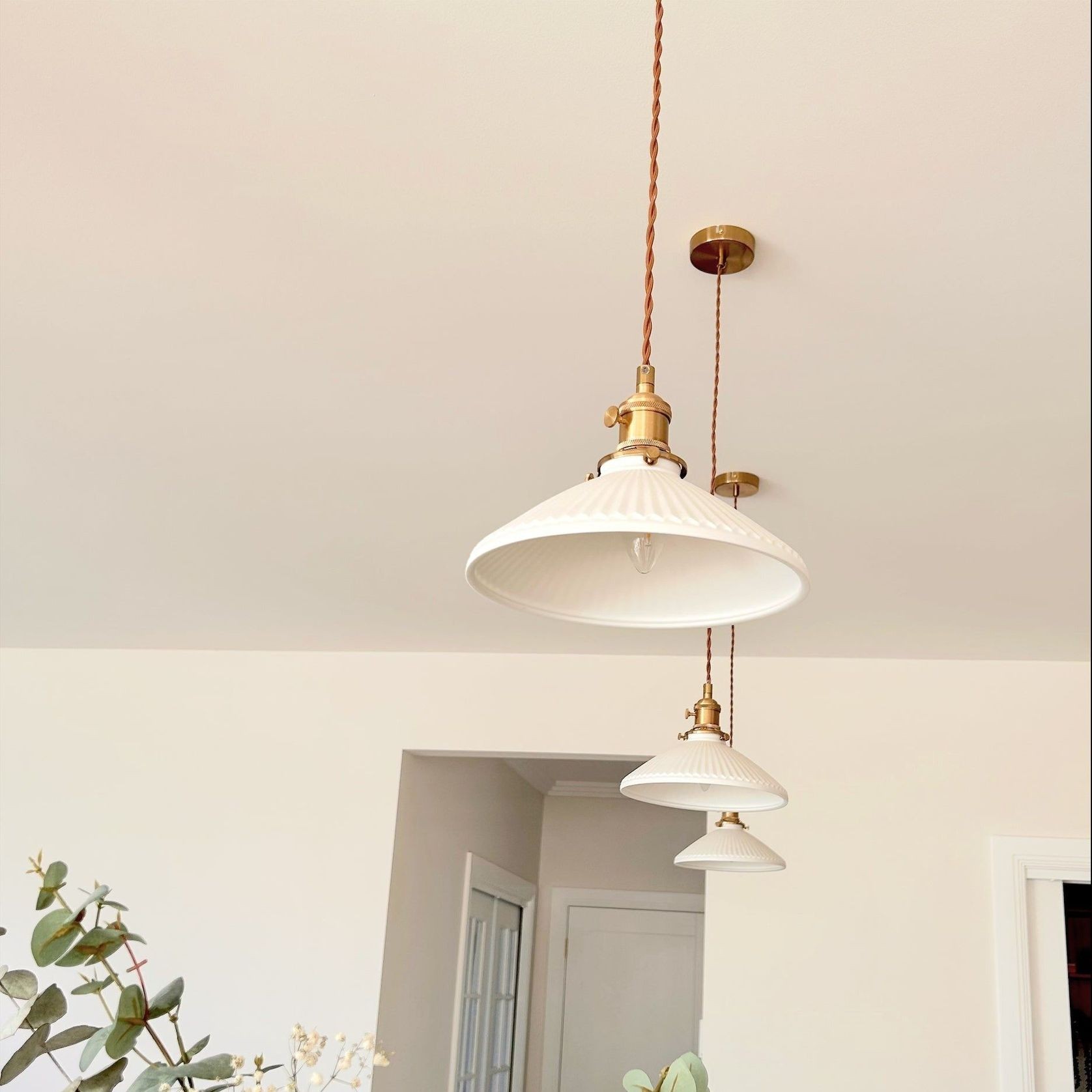 Hollie | Gold Ceramic Pleated Pendant Light gallery detail image