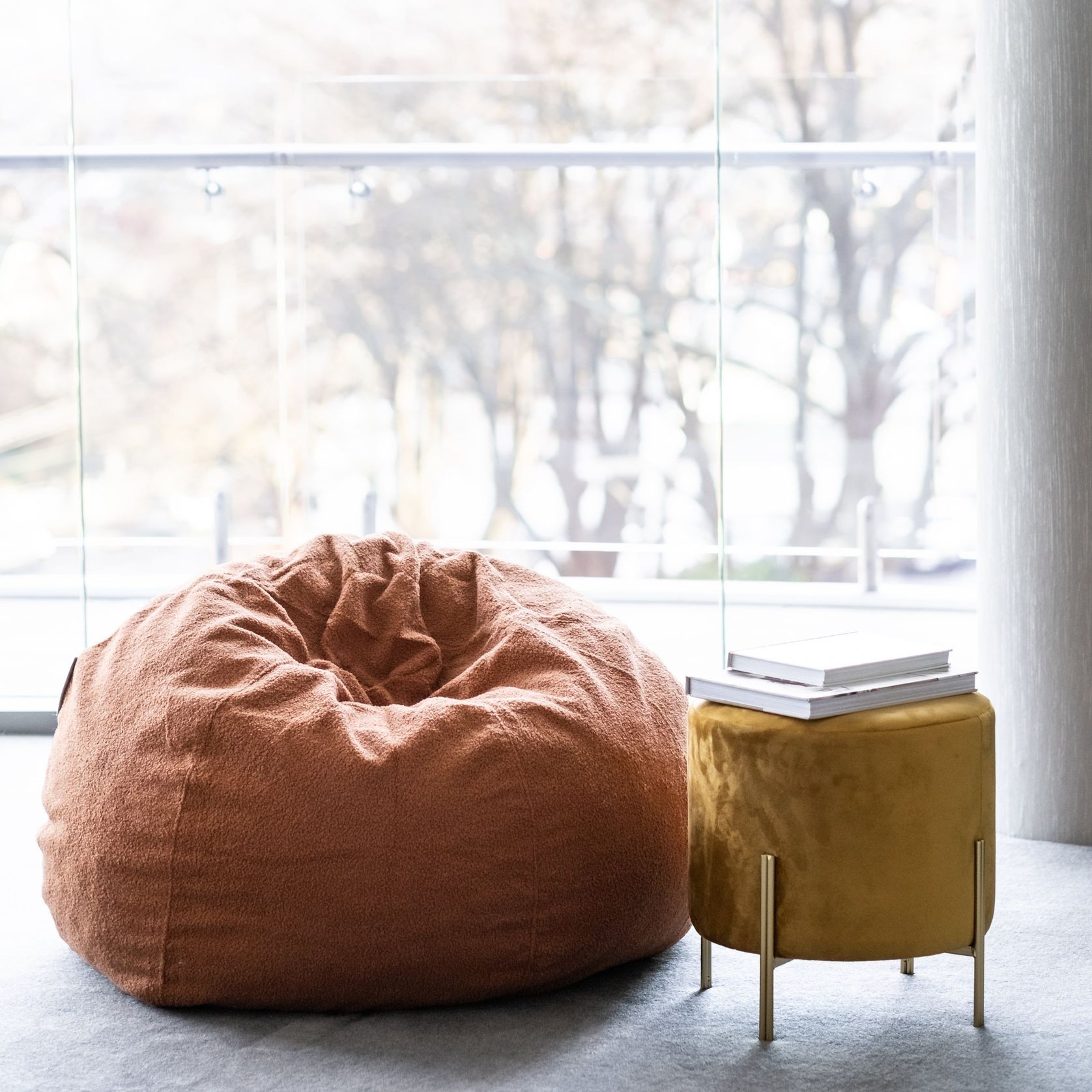 Boucle Fur Bean Bag - Rust gallery detail image