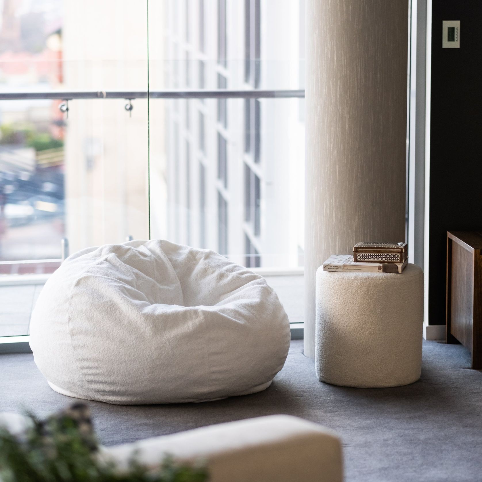 Boucle Fur Bean Bag - French White gallery detail image