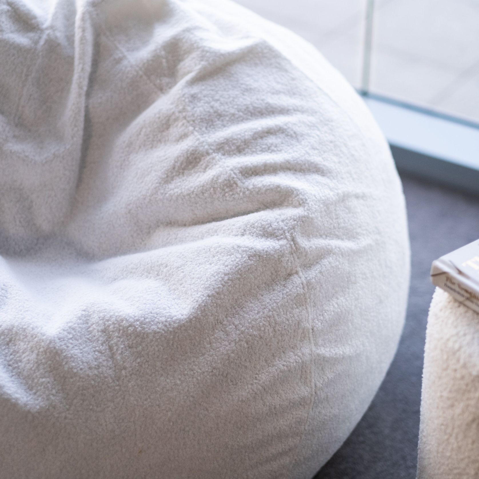 Boucle Fur Bean Bag - French White gallery detail image
