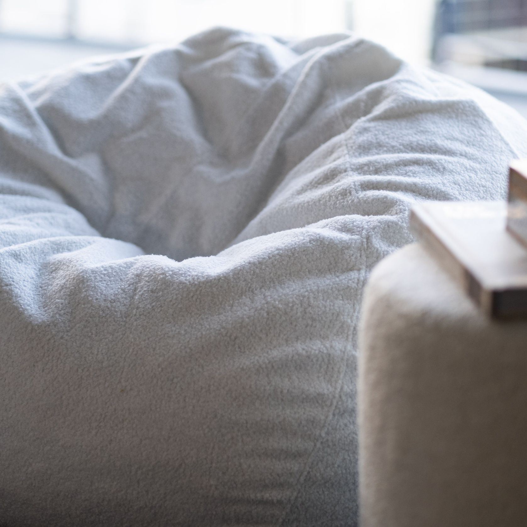 Boucle Fur Bean Bag - French White gallery detail image