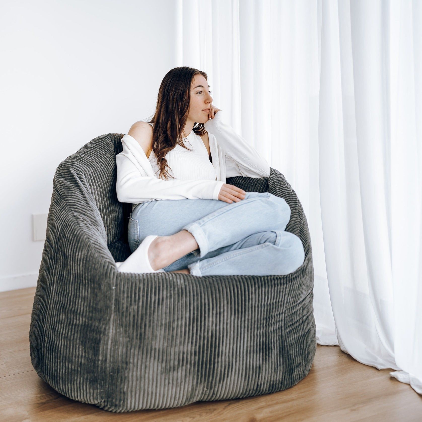 Corduroy Tub Chair | Bean Bag Cover - Charcoal gallery detail image
