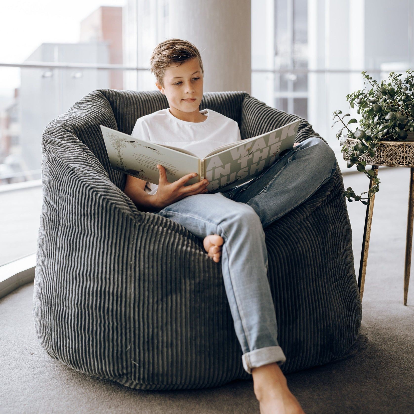 Corduroy Tub Chair | Bean Bag Cover - Charcoal gallery detail image