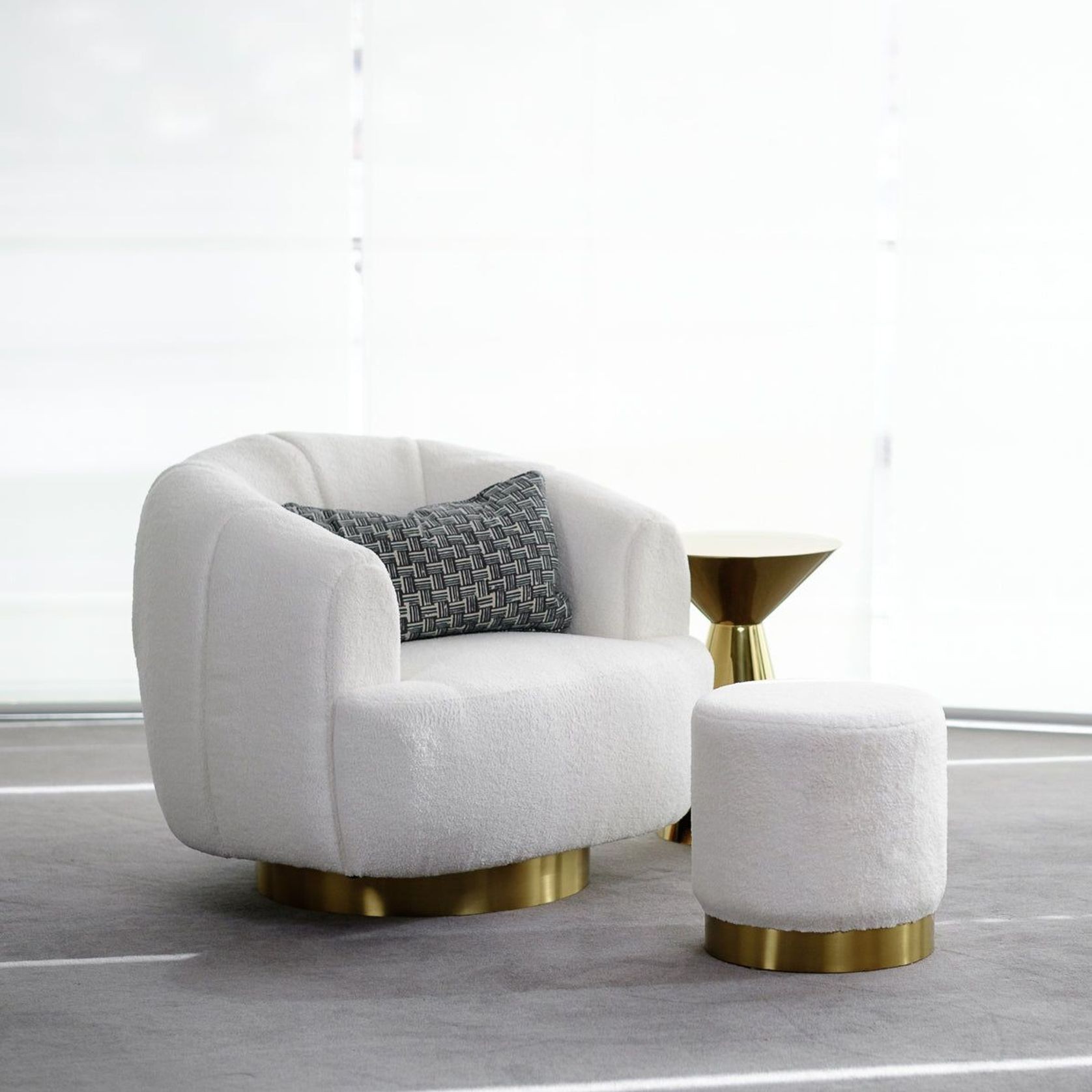 Boucle Ottoman Stool - Gold Base - 40cm gallery detail image