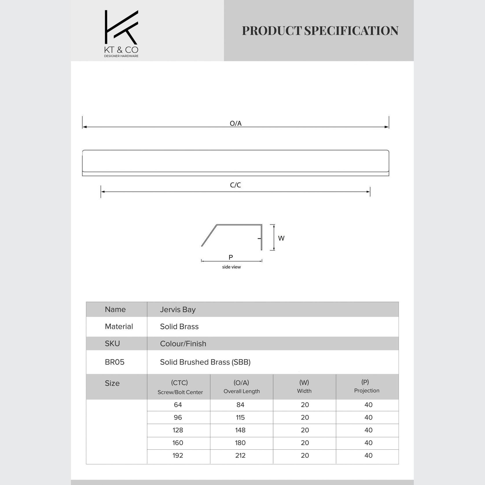 Jervis Bay Solid Brass Lip Pull Cabinet Handles gallery detail image