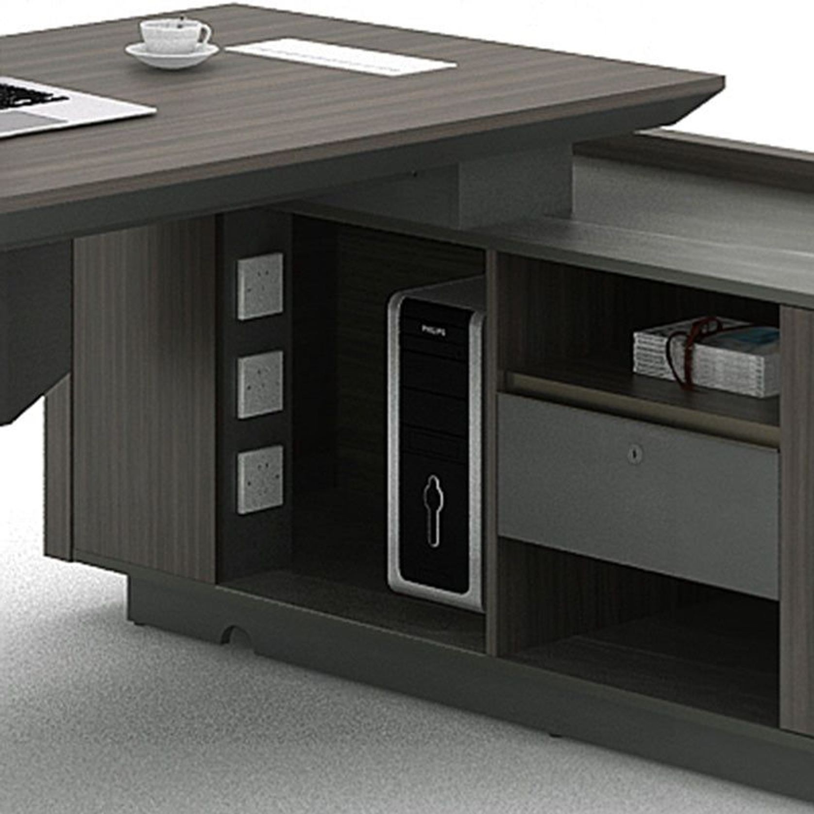 KAISON Executive Desk with Reversible Return 2M - Brown Grey gallery detail image