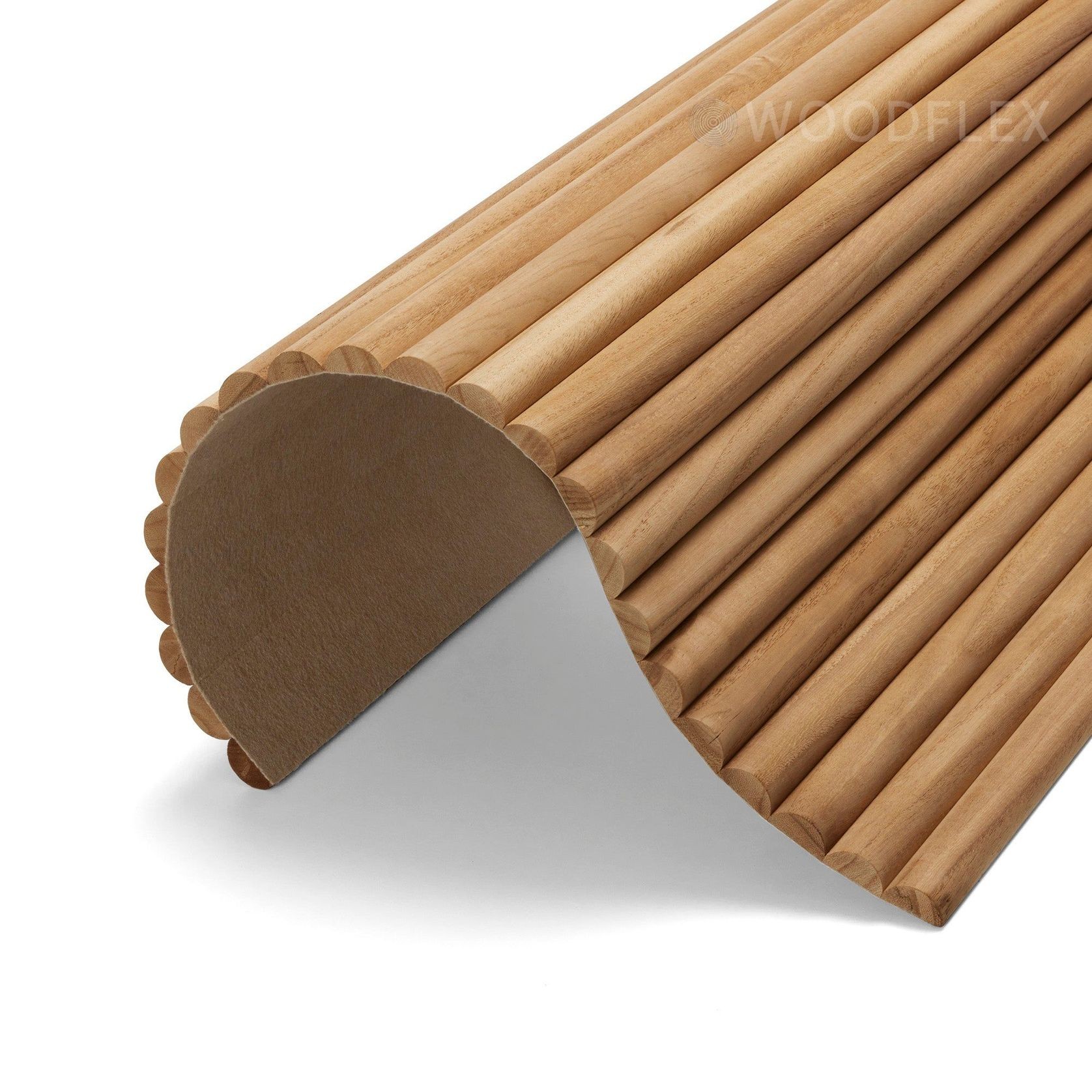 WOODFLEX Flexible Solid Paulownia Wood Slat Wall Panel -  2700mm x 600mm - Half Round gallery detail image